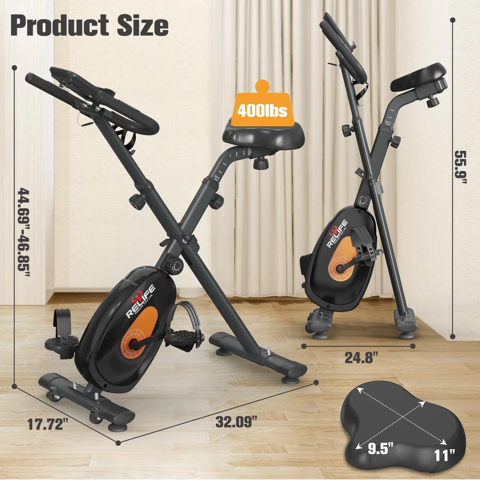 Relife Sports Upright  Exercise Bike with Fitness APP Foldable Stationary Bike for Home Gym , Black - Womvr
