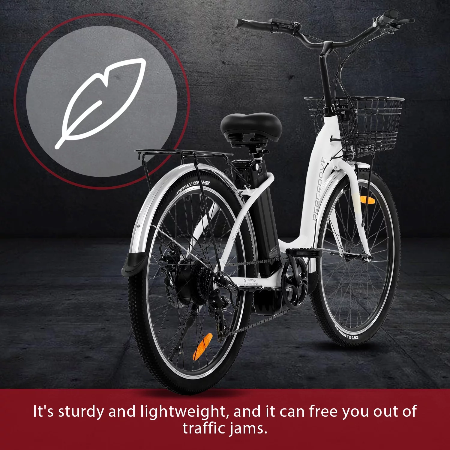 Ecotric 26 Inch 36 V 10 AH 350 W City Bike Electric Bicycle e-bike White with Basket 7 Speed Step Through Commuter for Women Girls A-E516646 - Womvr