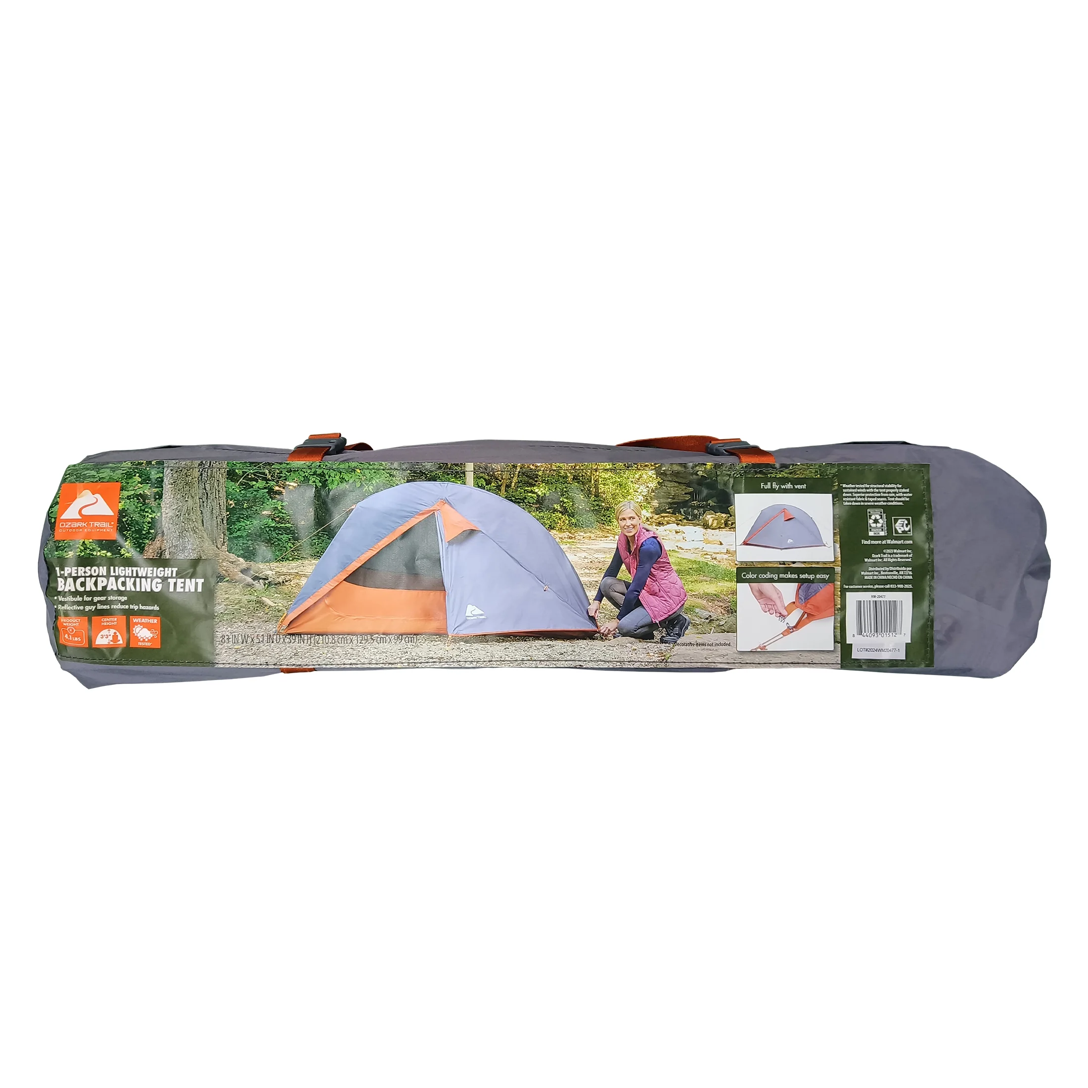 Ozark Trail 1-Person Lightweight Backpacking Tent, 82 in. x 51 in., 3.65 lb. Carry Weight, Orange - Womvr