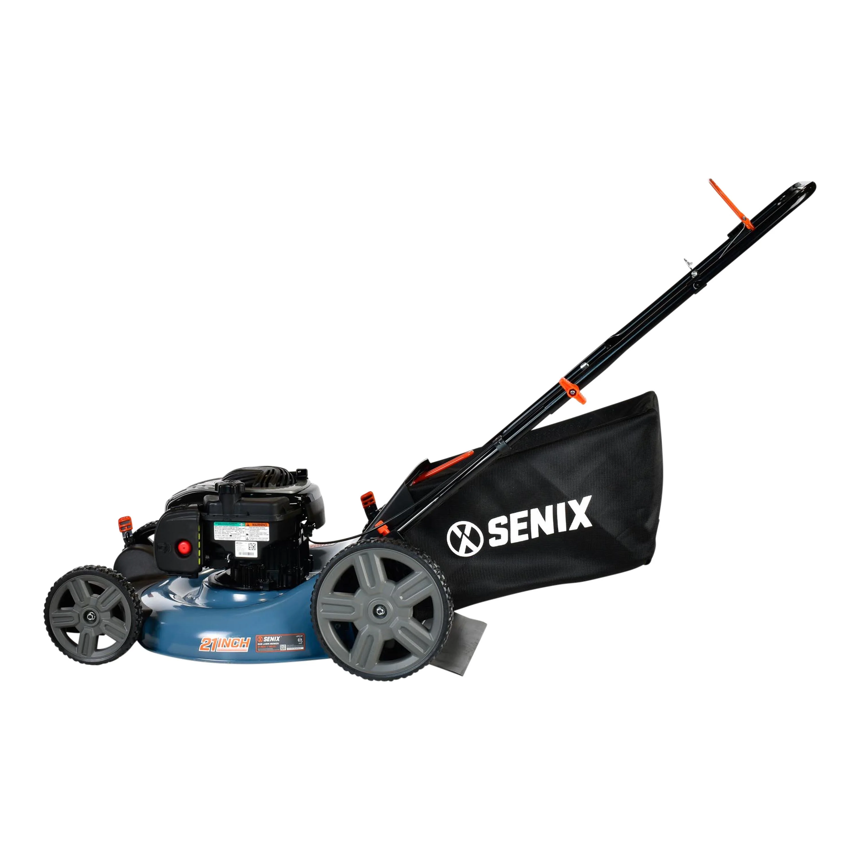 SENIX 21-Inch Push Lawnmower, 140 cc 4-Cycle Briggs & Stratton Engine, 3-in-1 Mower, Prime & Pull, 6-Position Height Adjustment with 11-Inch Rear Wheels, LSPG-M7 - Womvr
