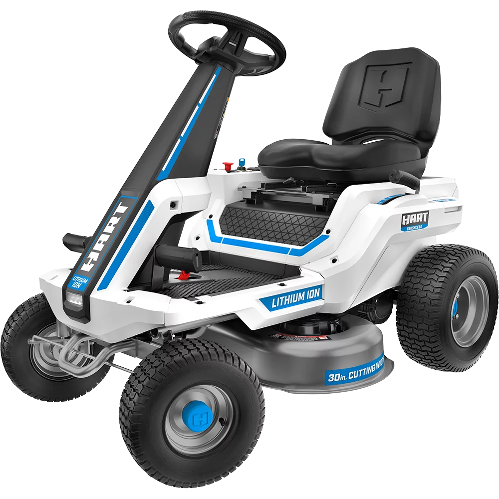 HART 80-Volt 30-inch Deck Lithium-Ion Riding Lawn Mower Kit, (1) Super Charger - Womvr