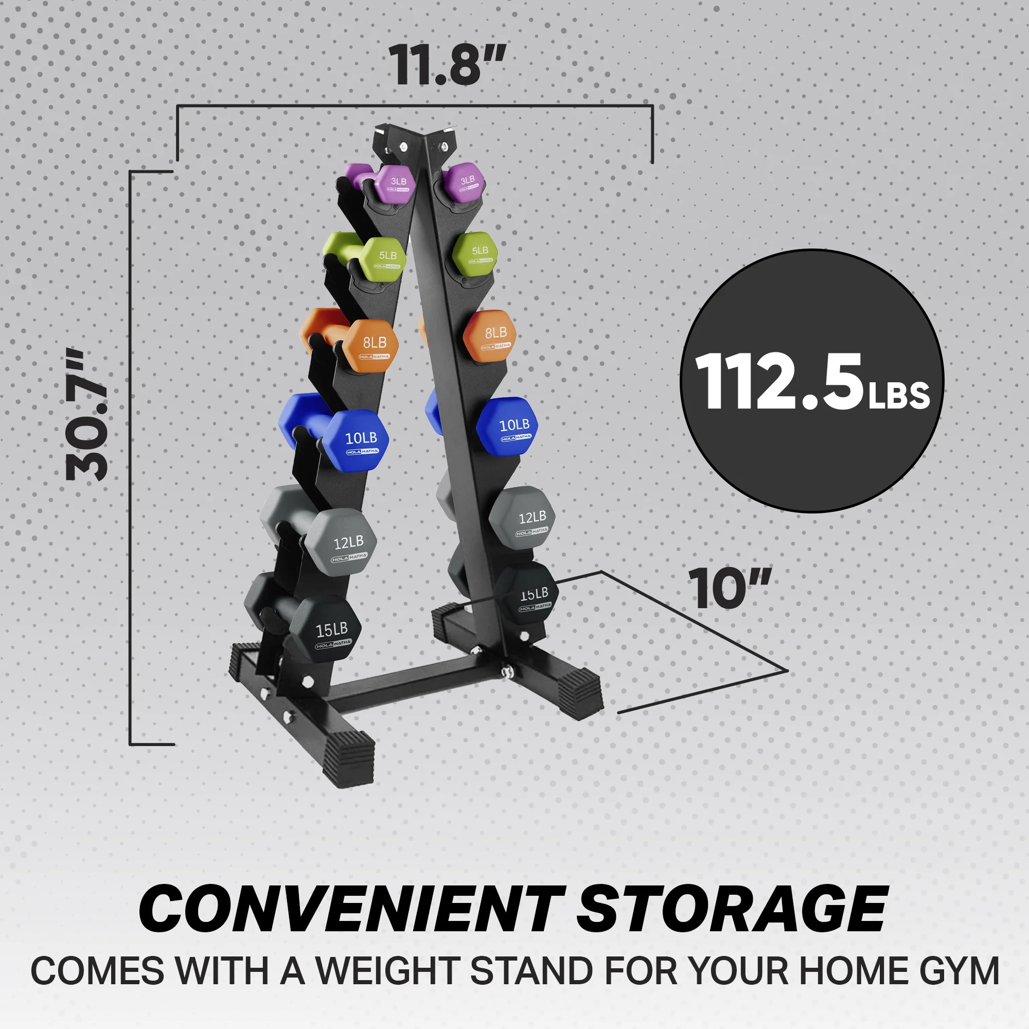HolaHatha 3, 5, 8, 10, 12 & 15 Pound Neoprene Dumbbell Weight Set with Rack - Womvr
