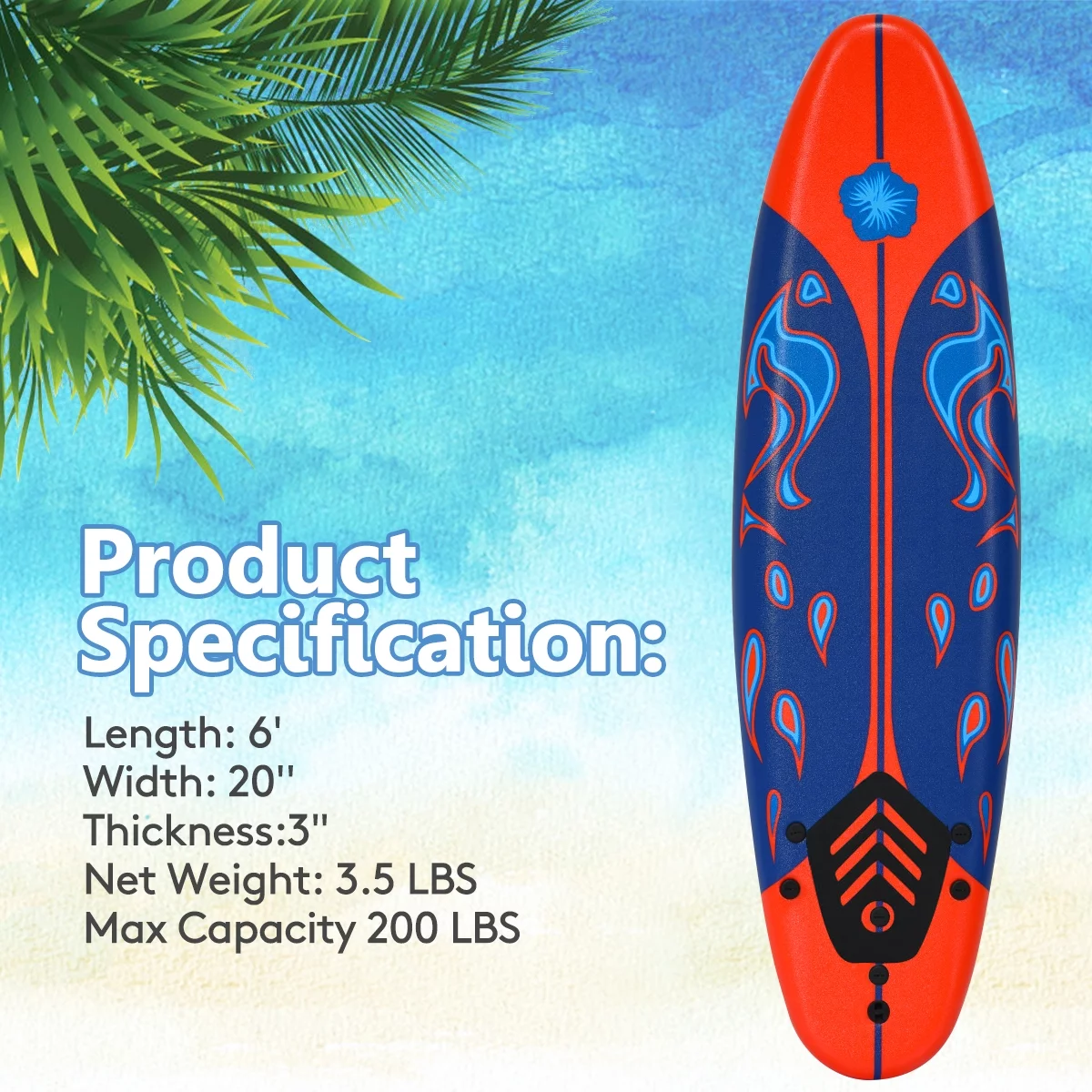 Topbuy 6' Surfboard Inflation-free Long Surfing Board with Safety Leash White - Womvr