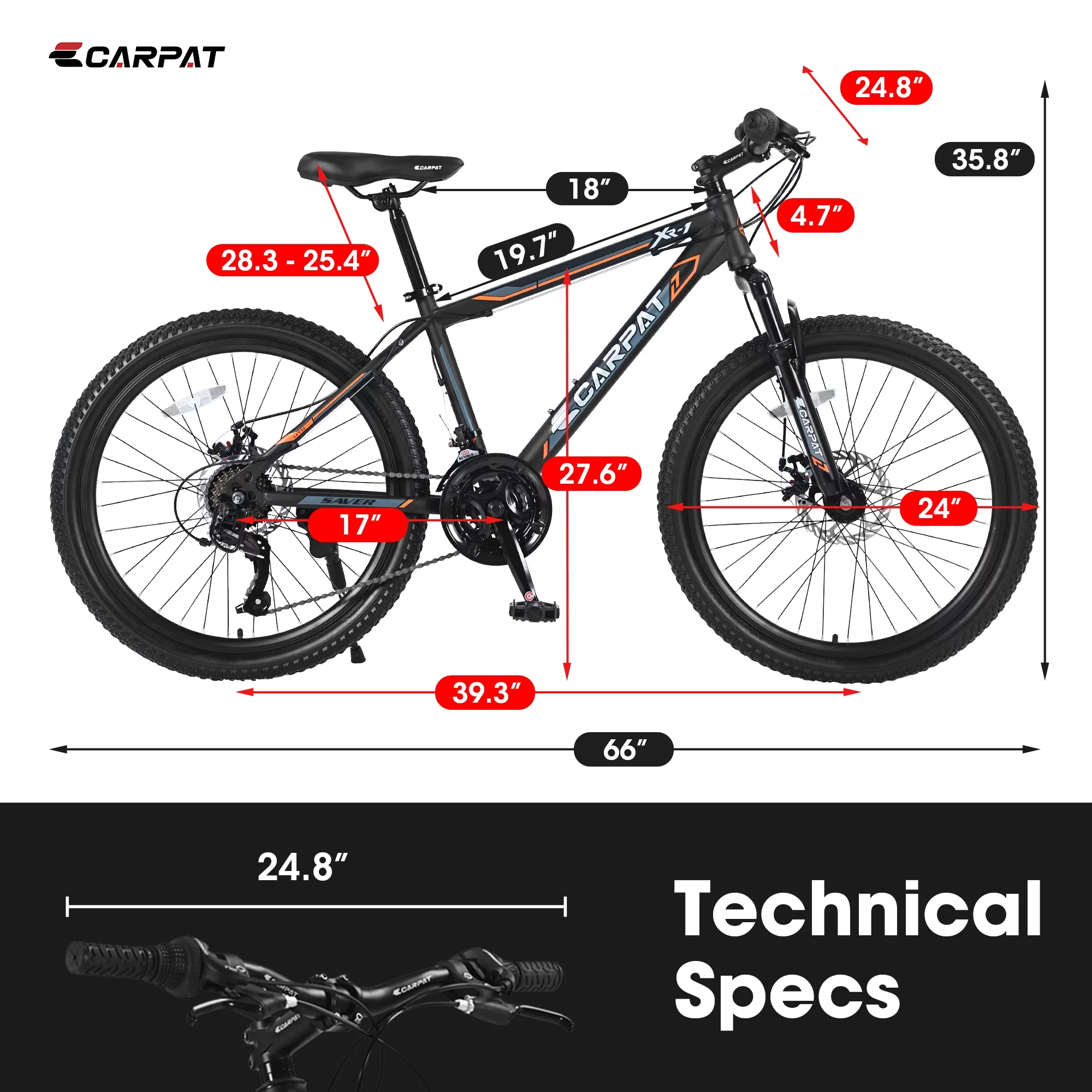 24 inch Mountain Bike, Shimano 21 Speed Drive, Dual Disc Brake, Front Suspension MTB For Boy Girl - Womvr