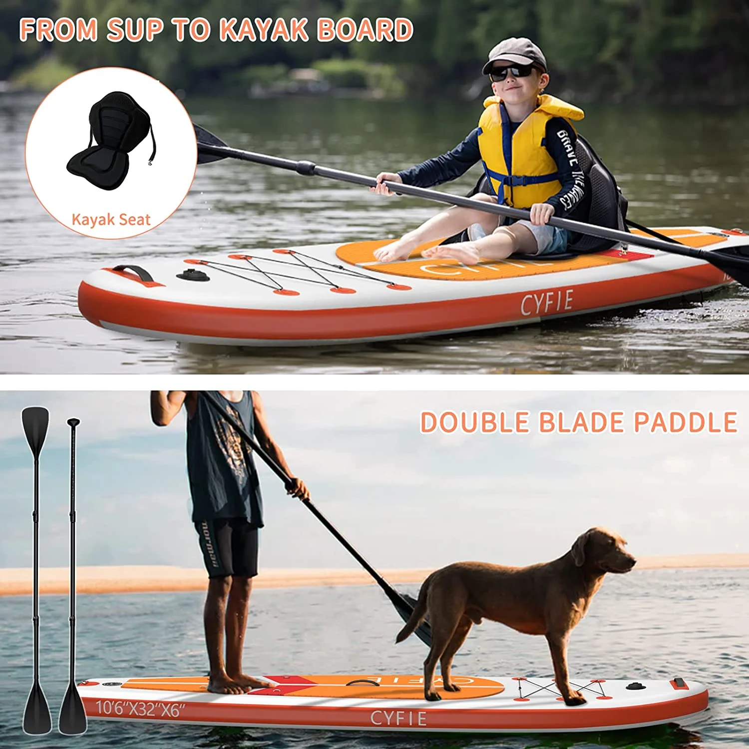 Paddle Board for Adult, Inflatable Surfboard Fishing Standup Cyfie Paddle Board 10.6 ft - Womvr