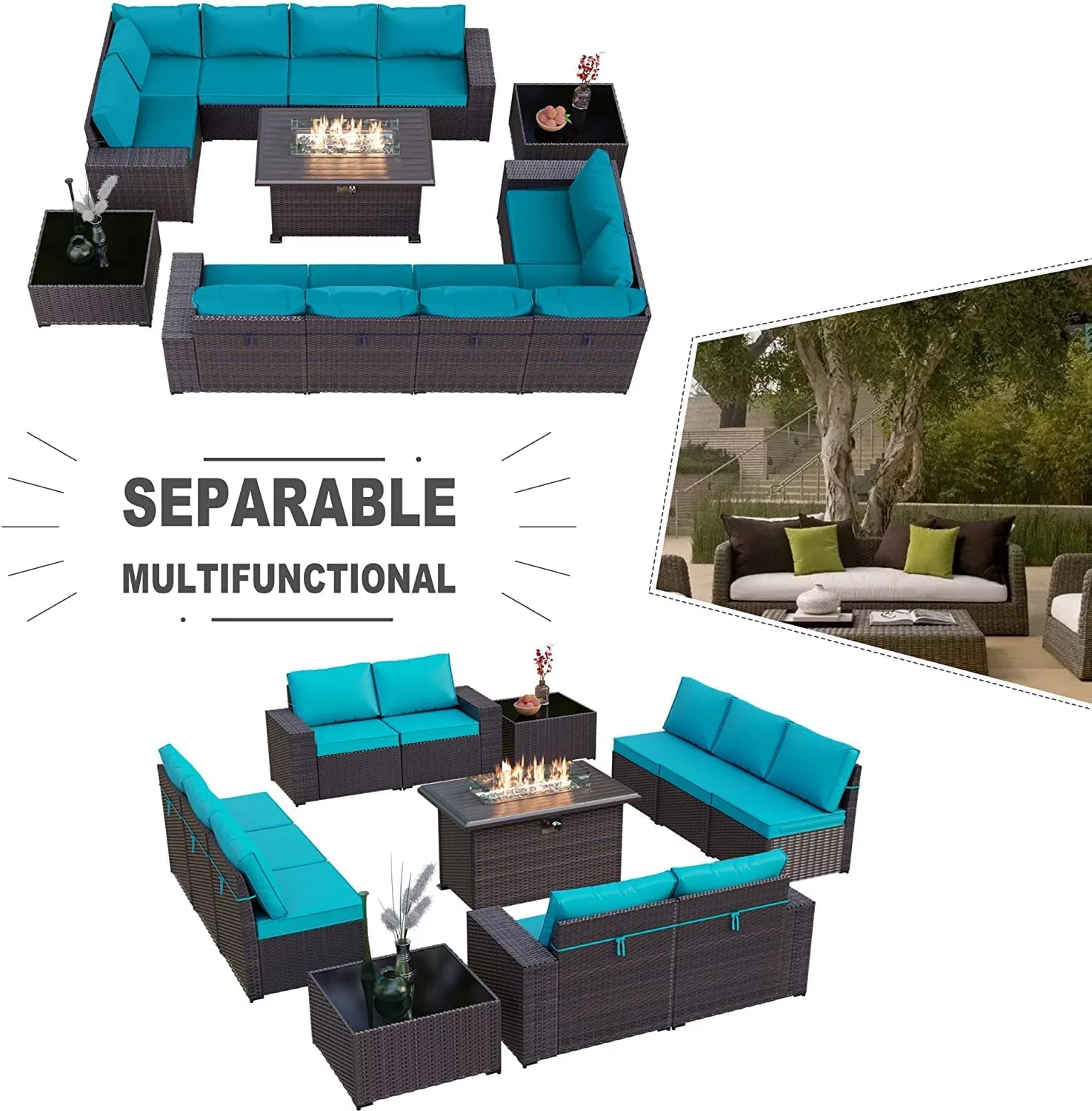 Gotland 13 Pieces Outdoor Patio Rattan Wicker Furniture Set with 43