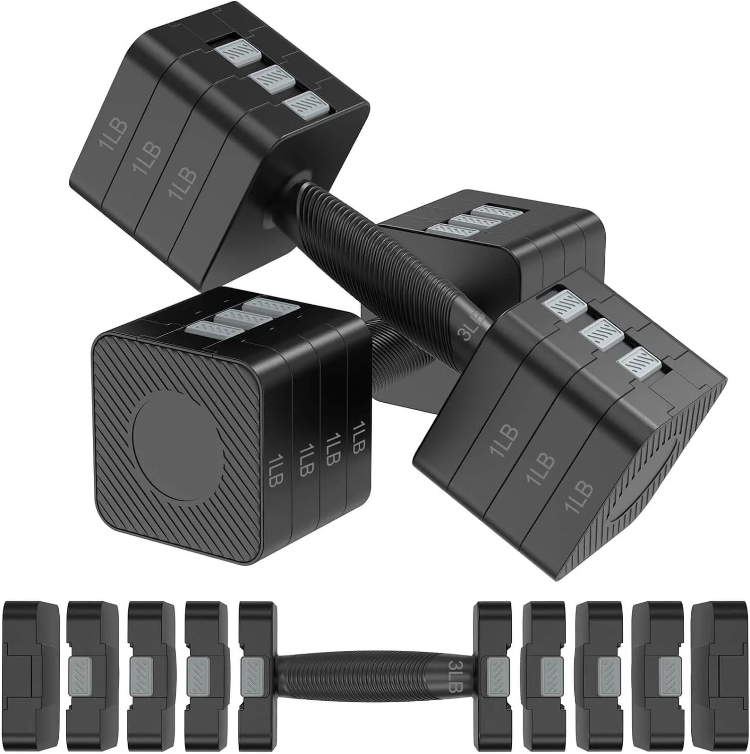 Adjustable Dumbbells Set of 2, Hand Weights Sets with 5 Levels 3lb, 5lb, 7lb, 9lb, 11lb, Adjustable Weight Dumbbells for Women/Men Home Gym Full Body Workout - Womvr