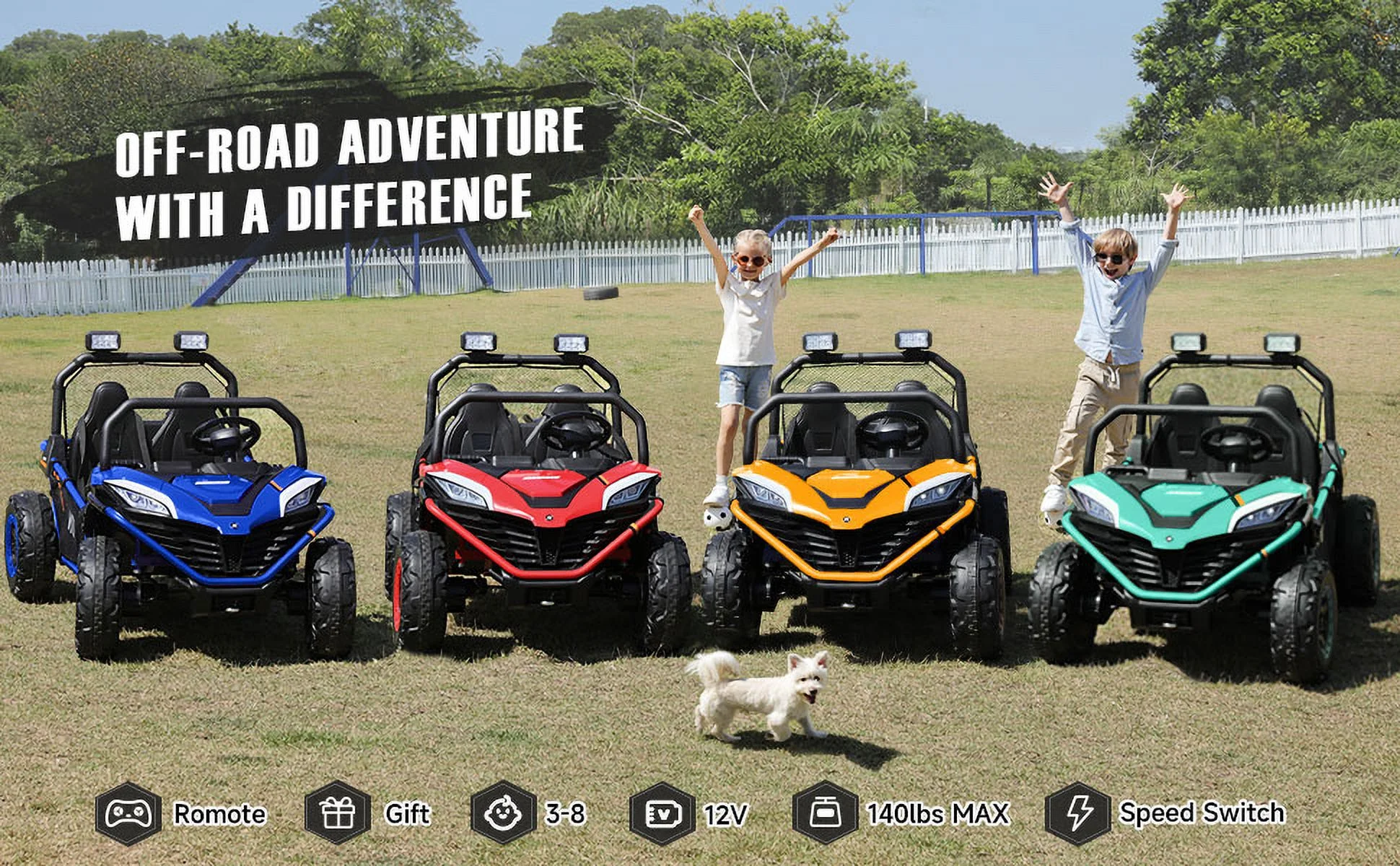 12 V Ride on Car,2 Seater Powered on Truck,4WD Electric Off-Road,Remote Control,Spring Suspension Ride on UTV for 3-8 Kids,Blue - Womvr