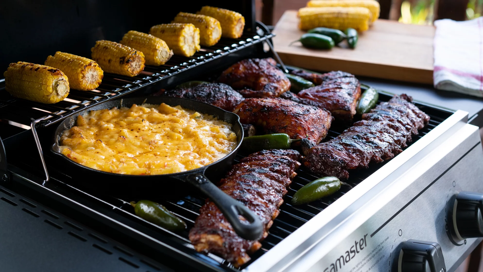 Megamaster 3-Burner Gas Grill with 2 Foldable Side Tables, 30000BTUs, Black/Silver, 720-0988EA - Womvr