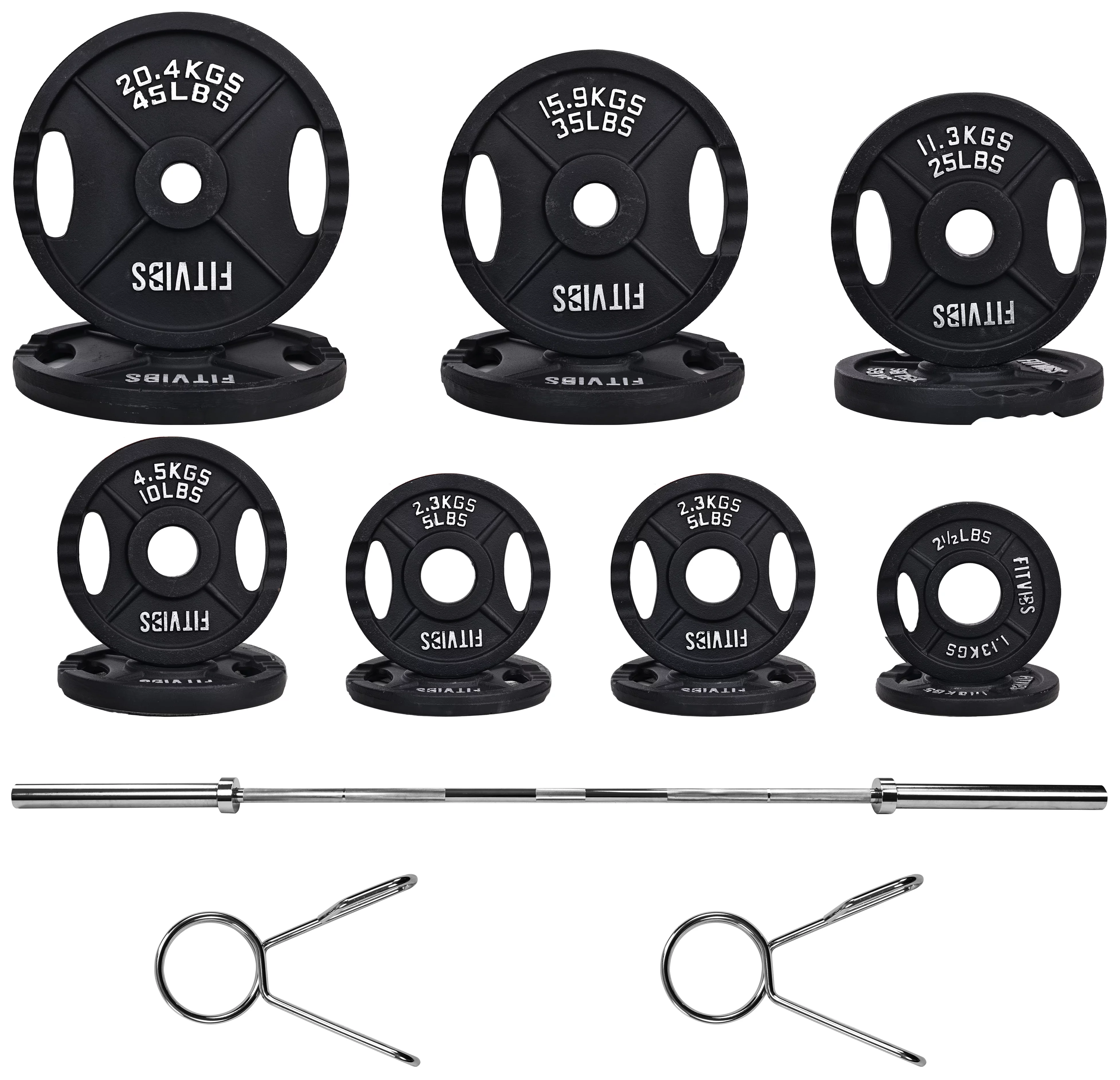 BalanceFrom Cast Iron Olympic Weight Including 7FT Olympic Barbell and Clips, 300-Pound Set (255 Pounds Plates + 45 Pounds Barbell), Multiple Packages - Womvr