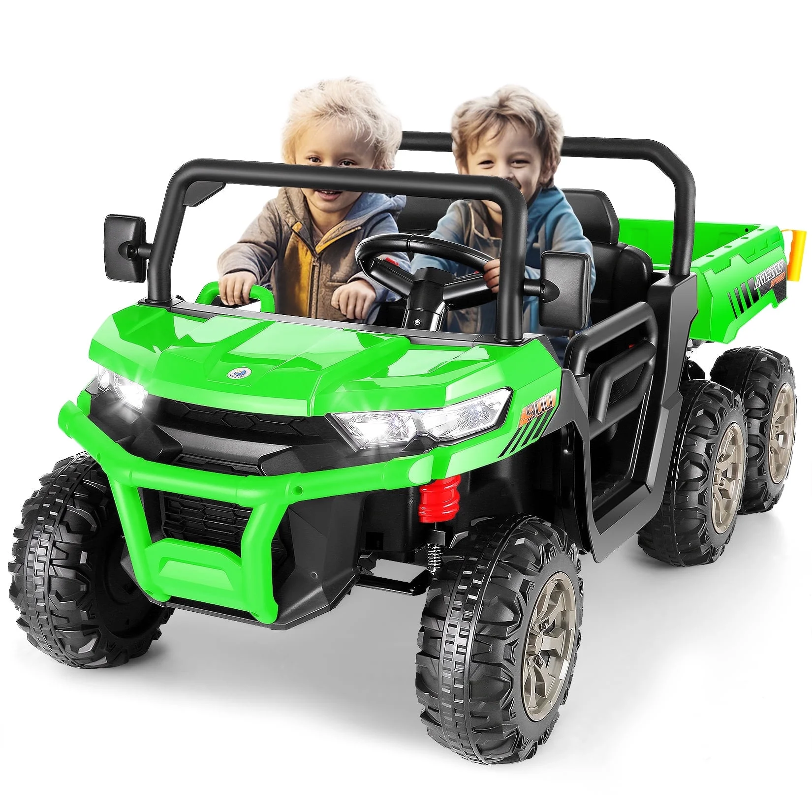 Funcid 24 V 4WD Kids Kids Ride on UTV with Remote Control, 2 Seater 6-Wheel Ride on Dump Truck Car, Ride on Toys w/ Tipping Bucket Trailer & Shovel,Bluetooth Music, Black - Womvr