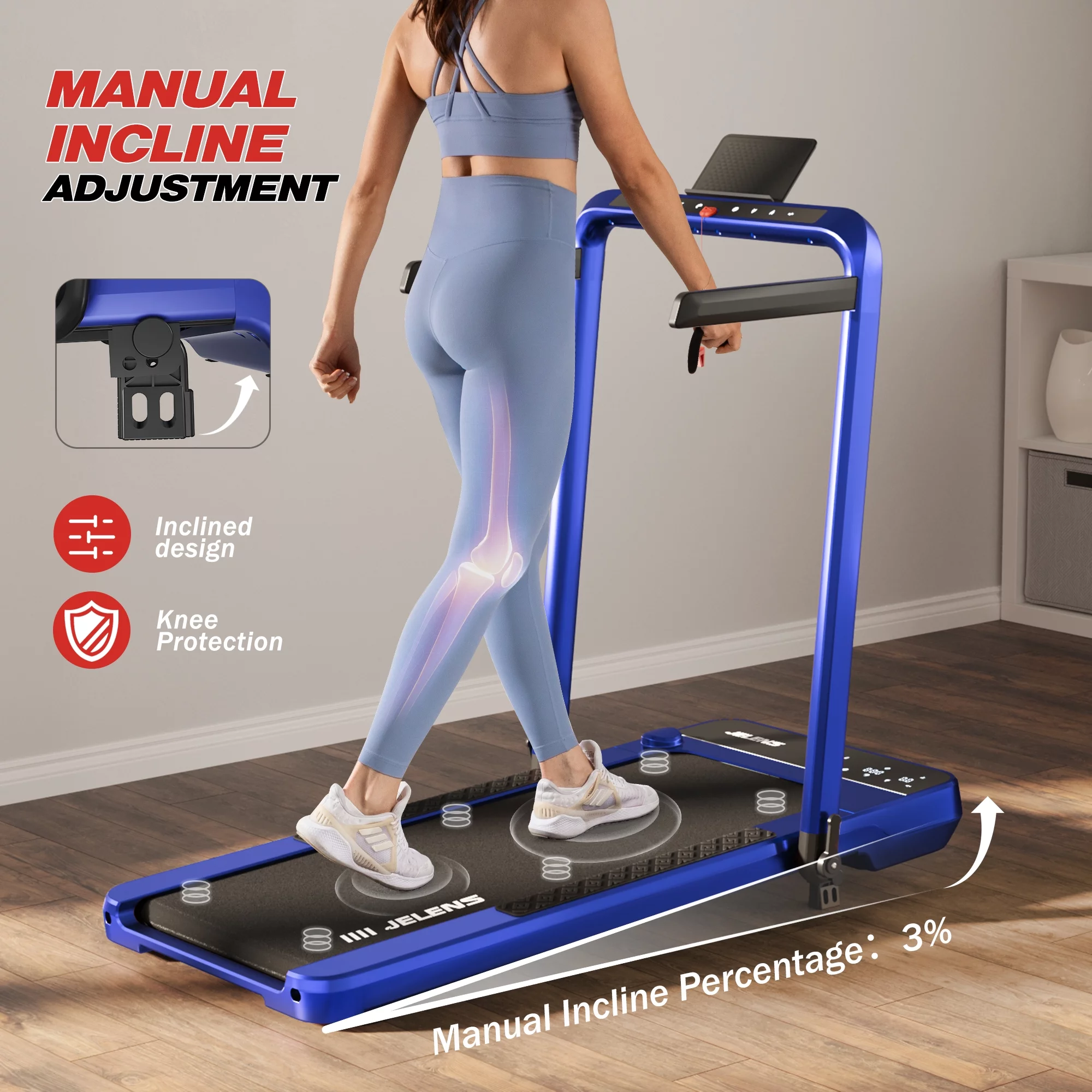 JELENS 2 in 1 Incline Treadmill Under Desk Walking Pad 2.5HP Home Folding Treadmills with Gesture Sensing Control, Walking Machine for Office with Led Display - Womvr