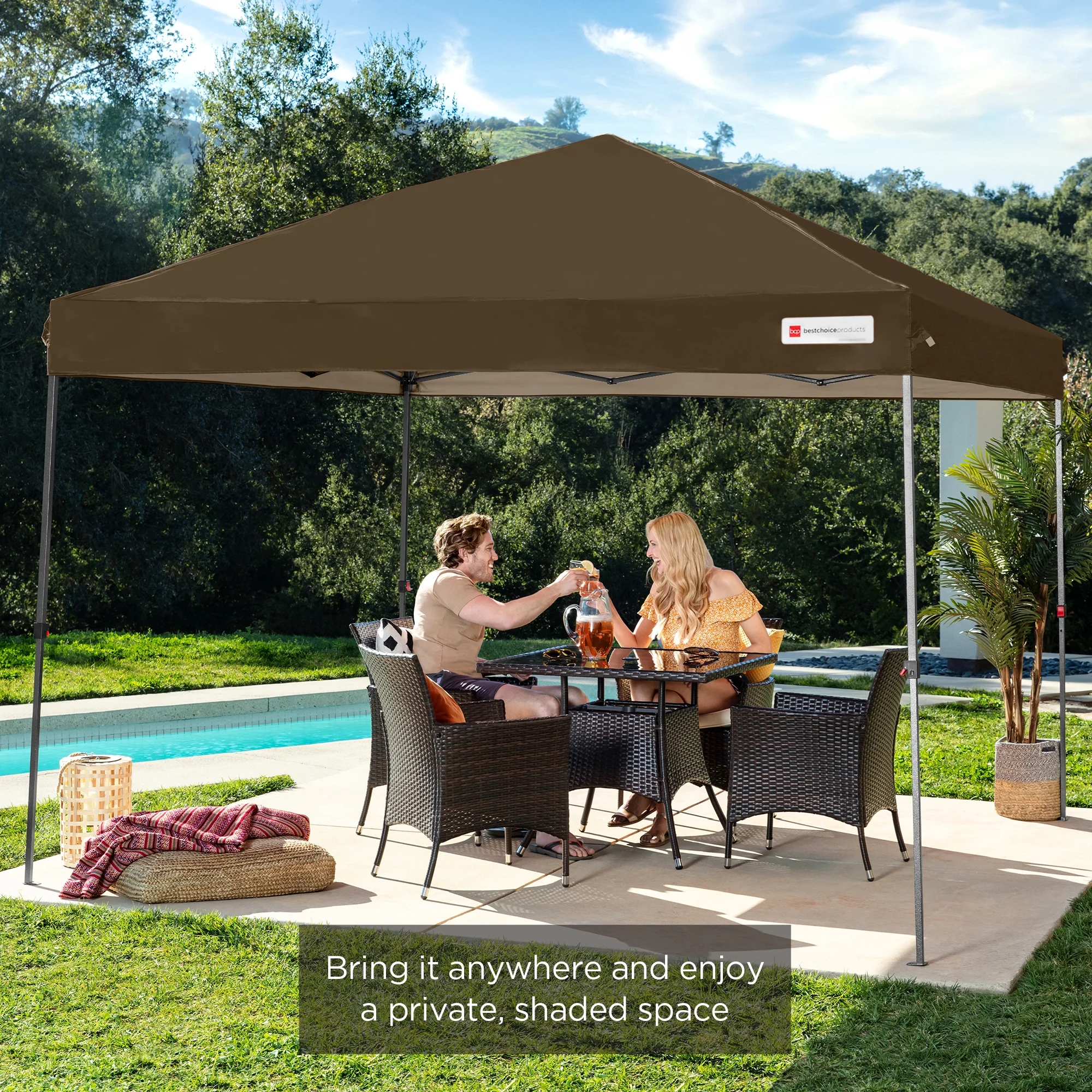 Best Choice Products 10x10ft Easy Setup Pop Up Canopy w/ 1-Button Setup, Wheeled Case, 4 Weight Bags - Cerulean - Womvr