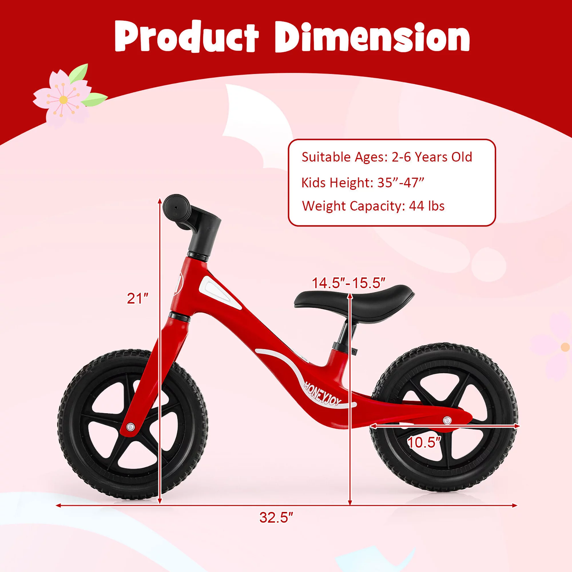 Gymax Kids Balance Bike Lightweight Toddler Bicycle with Rotatable Handlebar Red - Womvr
