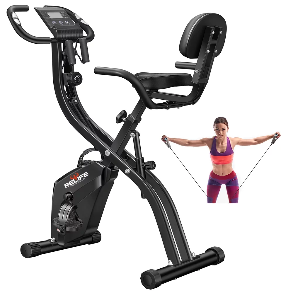 Relife Folding Exercise Bikes 3-in-1 x-Bike Indoor Portable Exercise Bikes, Foldable Stationary Bike with Arm Resistance Band, 53