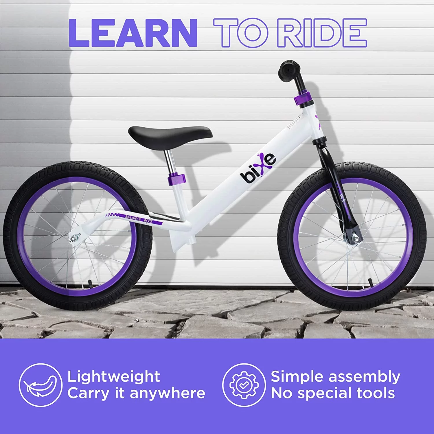 Bixe Aluminum Kids Balance Bike Lightweight 16” No-Pedal Training Bike, Purple - Womvr