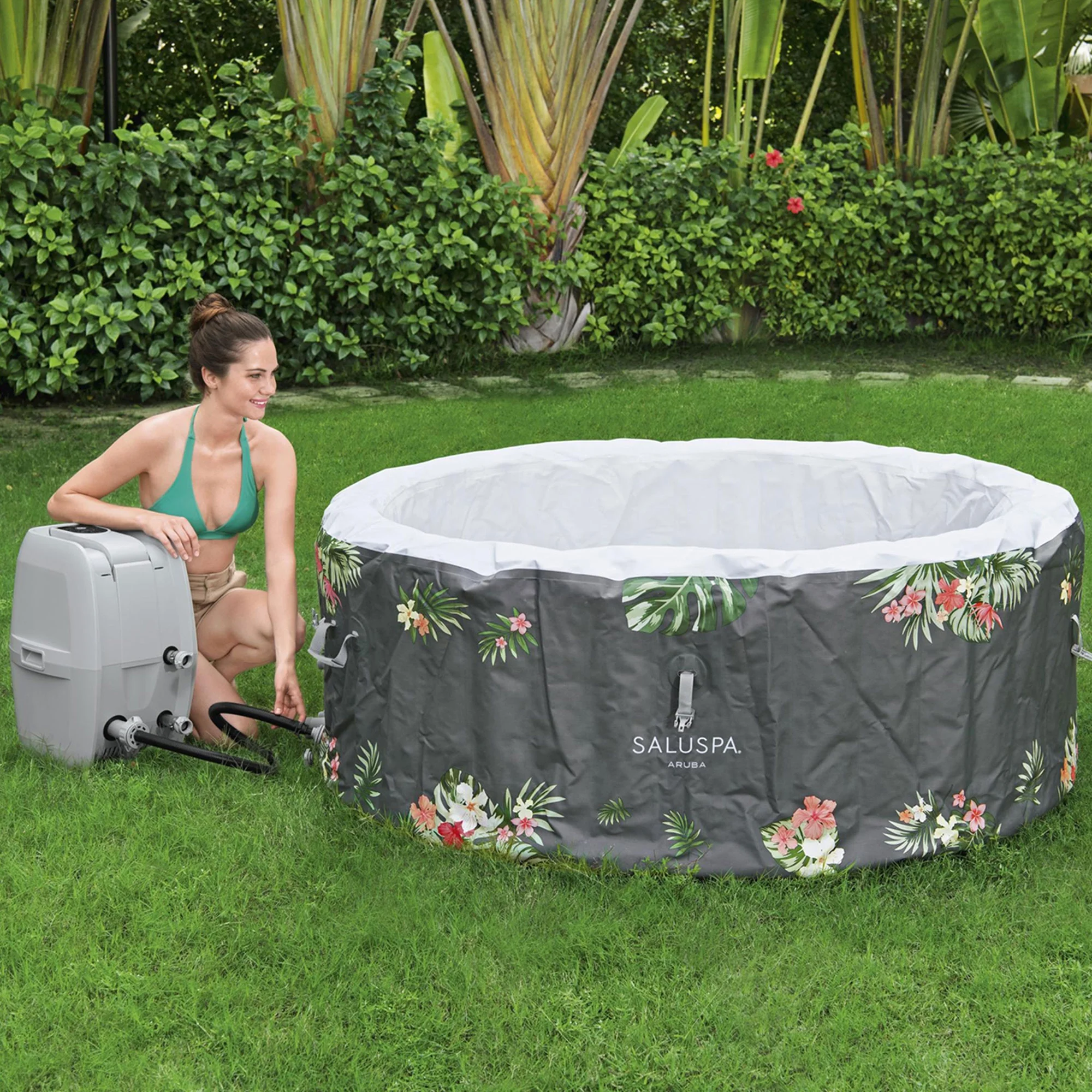 Bestway SaluSpa Aruba AirJet Inflatable Hot Tub w/ EnergySense Cover, Grey - Womvr