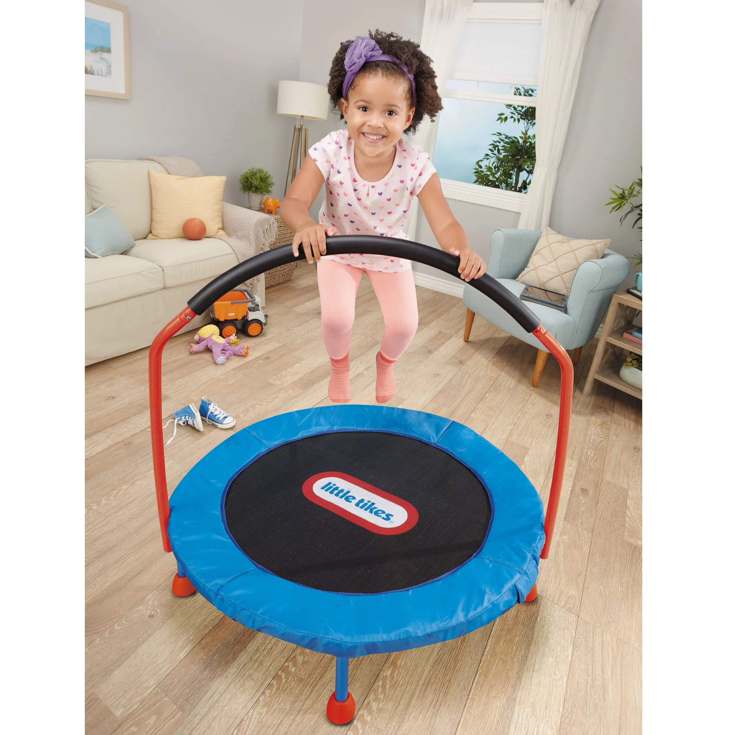 Little Tikes Easy Store 3-Foot Trampoline, with Hand Rail, Blue - Womvr