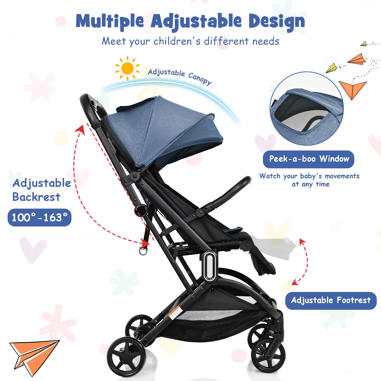 Infans Lightweight Baby Stroller Foldable Travel Stroller for Airplane Grey - Womvr