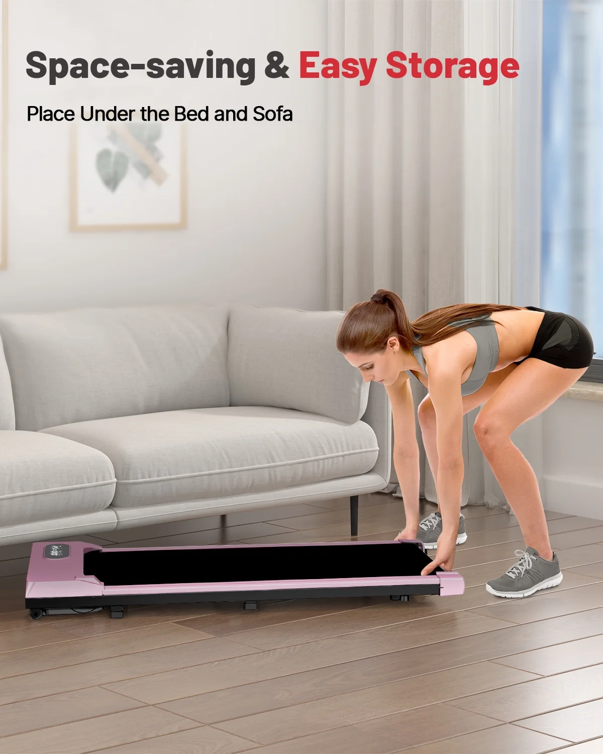 Bigzzia Walking Pad, 2 in 1 Under Desk Treadmill with Remote Control and LCD Display, Compact Treadmill for Home & Office, Silver - Womvr