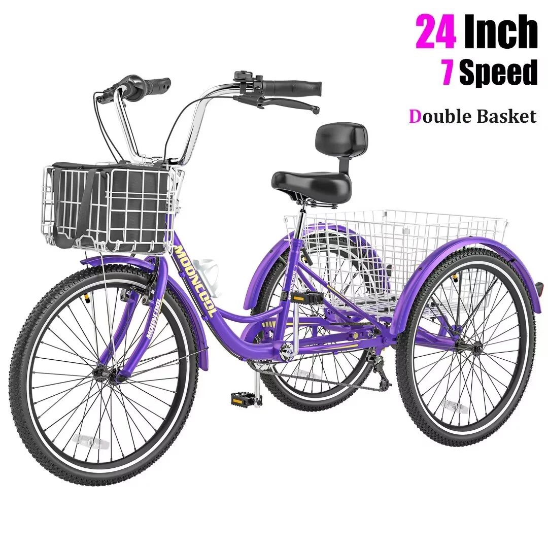 Docred Adult Tricycle 7 Speed 24 Inch Three Wheel Bike Cruiser Trike for Men/Women/Seniors - Womvr