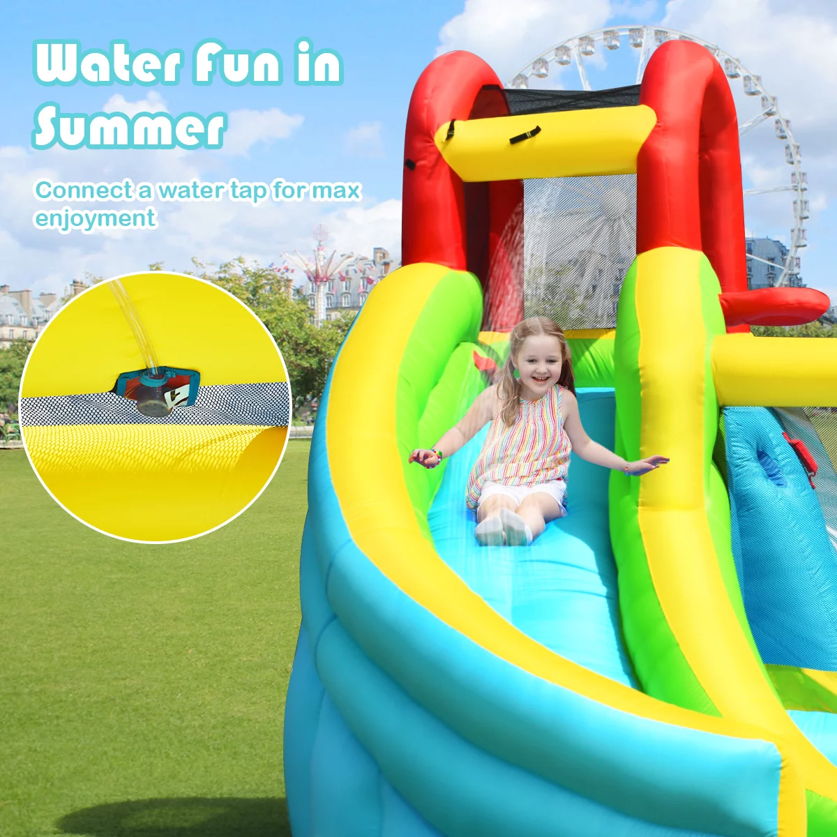 Infans Inflatable Kids Water Slide Jumper Bounce House Splash Water Pool Without Blower - Womvr