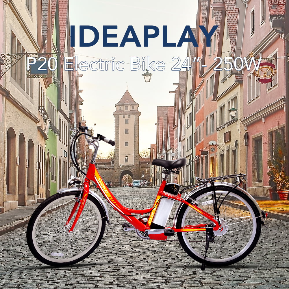 IDEAPLAY P20 24 inch Electric Bike for Adults, 250W Electric Commuter Bicycle with 3 Riding Modes Ebike for Women Men, Gray - Womvr