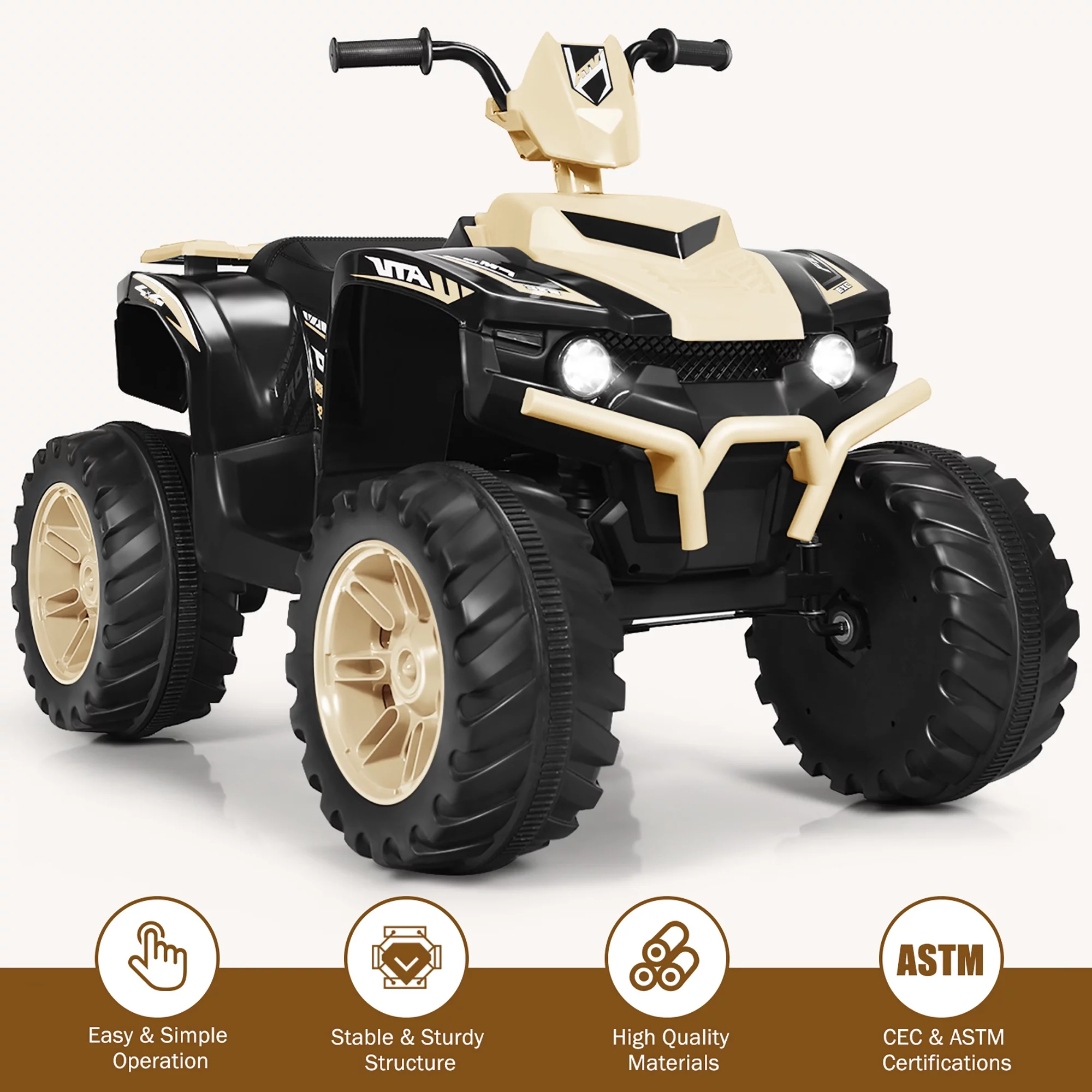 Costway 12V Kids 4-Wheeler ATV Quad Ride On Car w/ LED Lights Music  USB Navy - Womvr