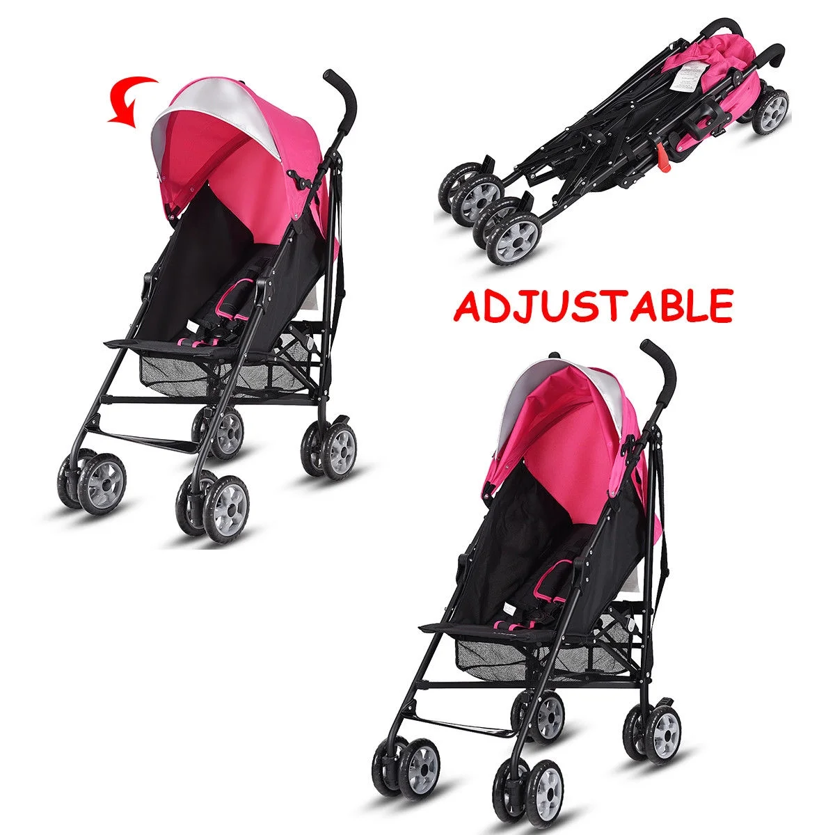 Costway Folding Lightweight Baby Toddler Umbrella Travel Stroller with Storage Basket Black - Womvr