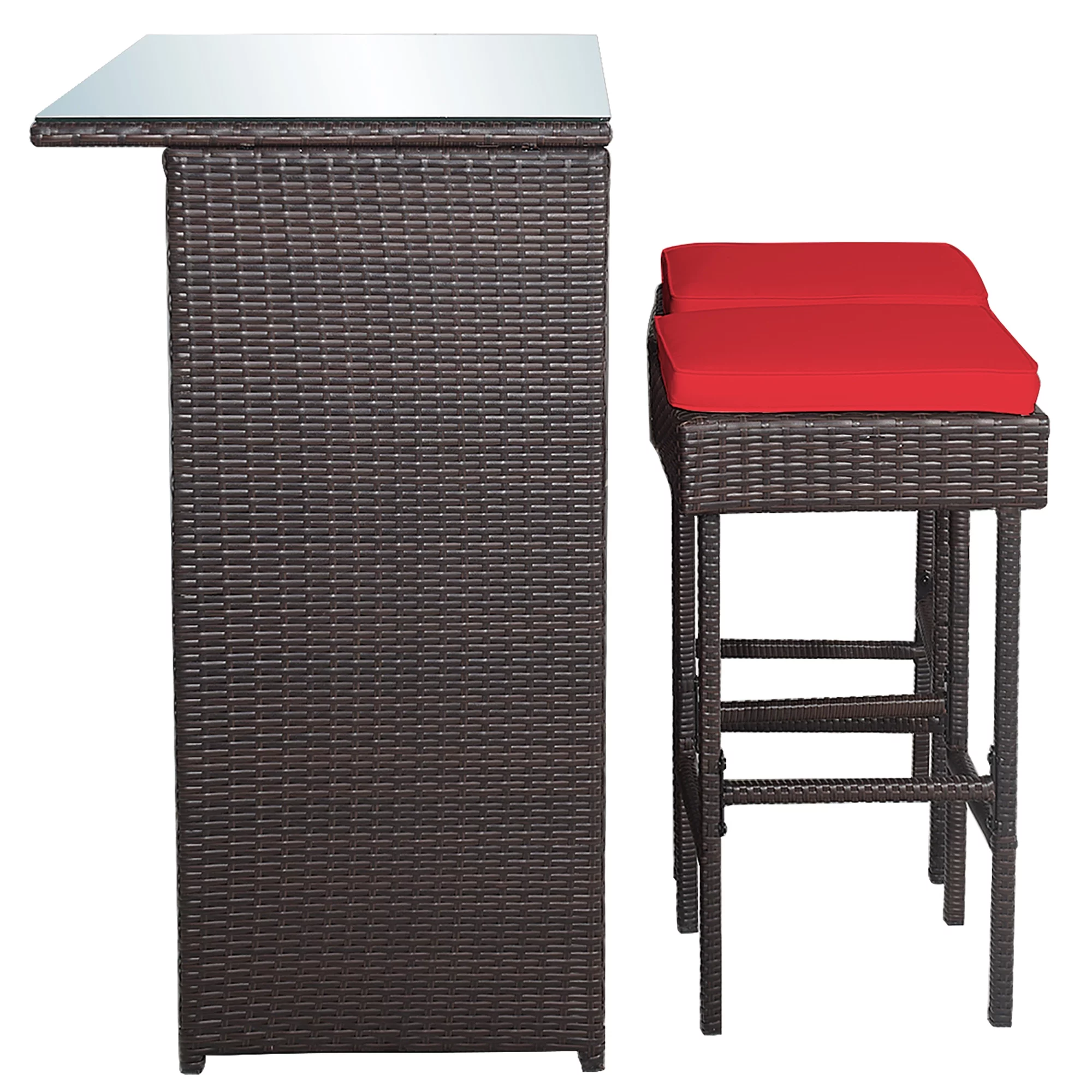 Costway 3PCS Patio Rattan Wicker Bar Table Stools Dining Set Cushioned Chairs Garden - Womvr
