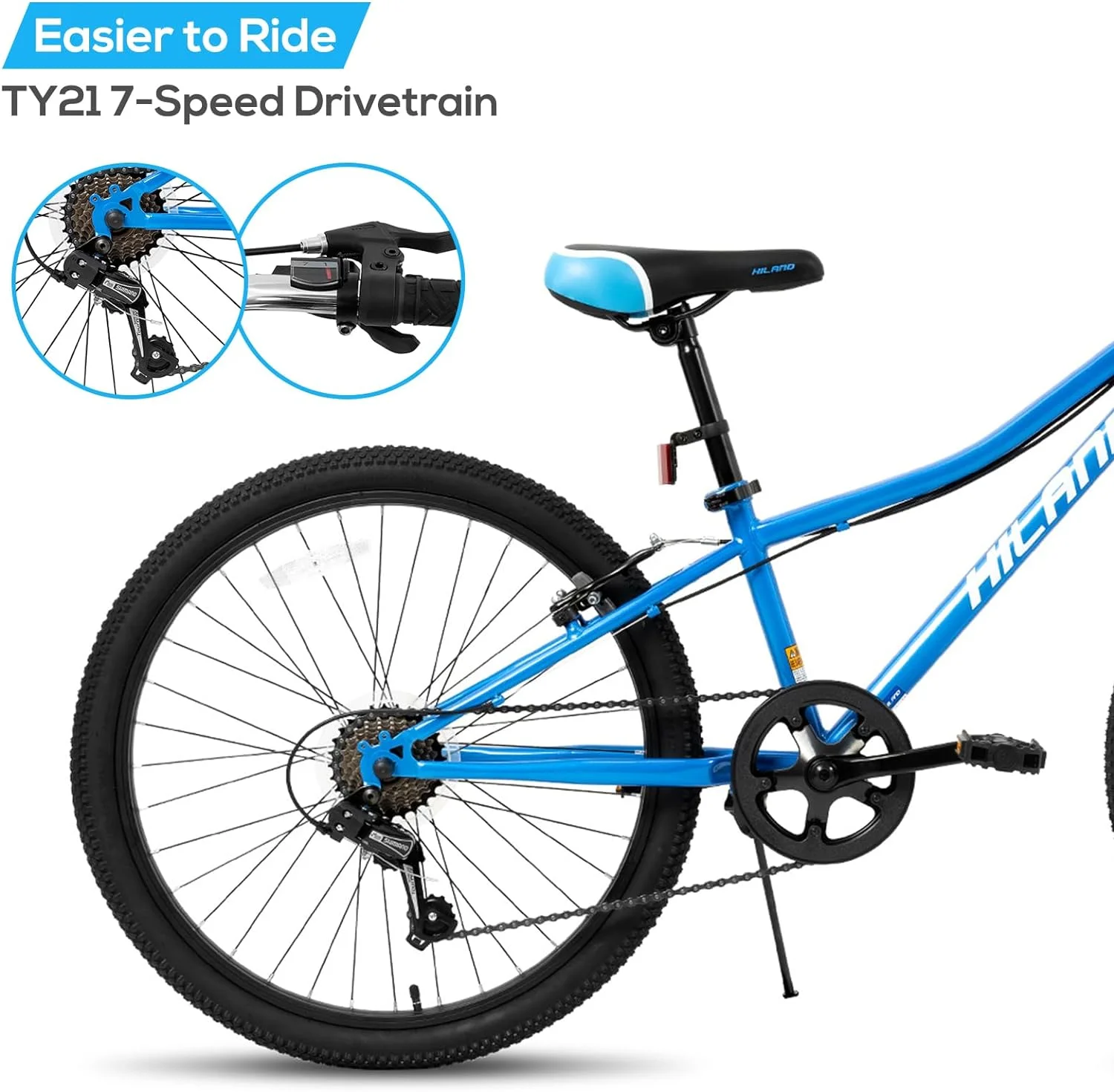 Hiland 24 inch Mountain Bike Shimano 7 Speeds for Teenager with Suspension Fork, Mint Pink - Womvr