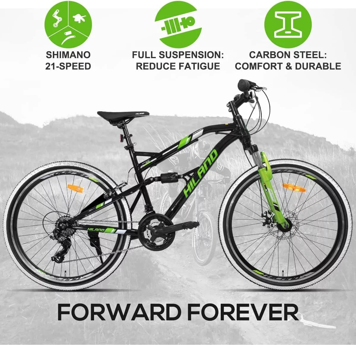 Hiland 26 Inch Mountain Bike,Full-Suspension 21 Speeds Drivetrain with Disc-Brake MTB Bicycle,for Men Mens Women Bike - Womvr