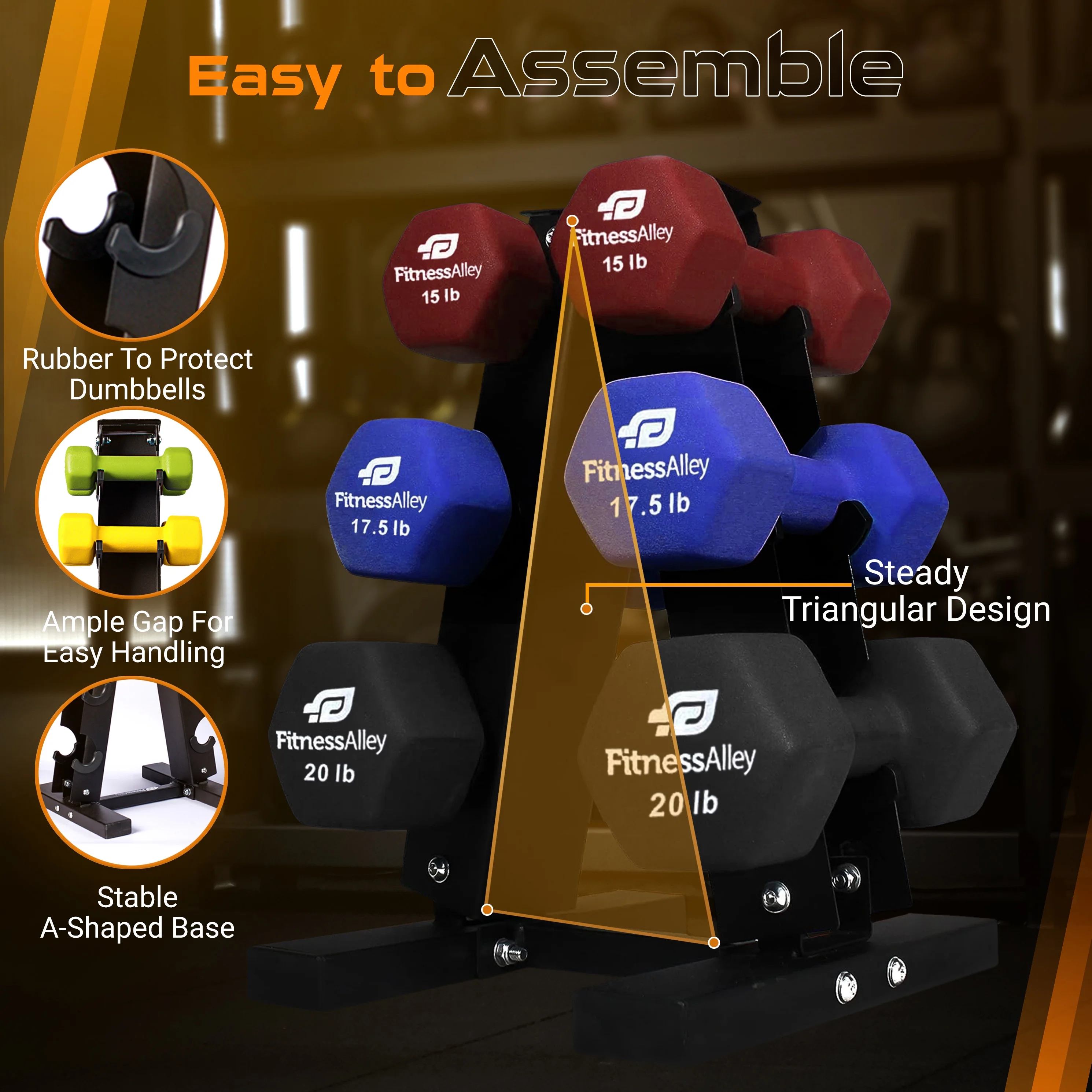 Fitness Alley Neoprene Workout Dumbbells - Non Slip, Anti Roll Exercise & Fitness Dumbbells Combo - Hex Shaped Hand weights for Men & Women(2, 4, 6, 8, & 10lb Dumbbells) - Womvr