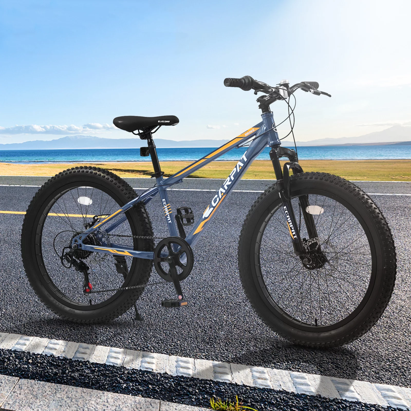 24 inch Fat Tire Bike, Shimano 7-Speed, Dual-Disc Brakes, Orange Trail Mountain Bike for Adult/Youth - Womvr