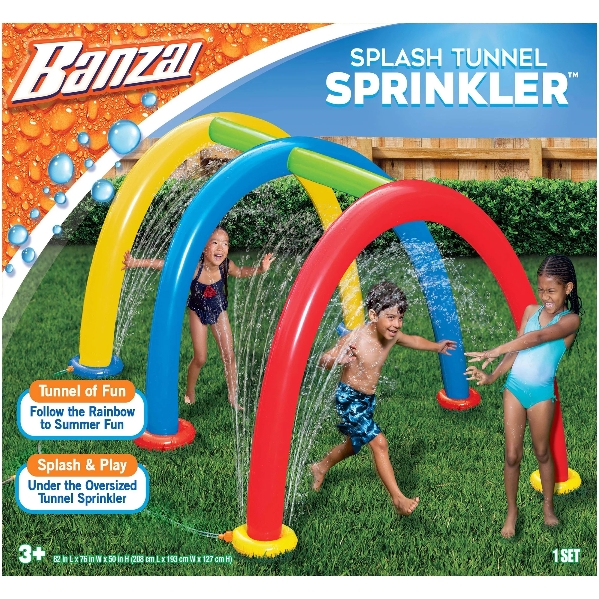 Banzai Splash Tunnel Sprinkler, Length: 82 in, Width: 76 in, Height: 50 in, Inflatable Outdoor Backyard Splash Toy - Womvr