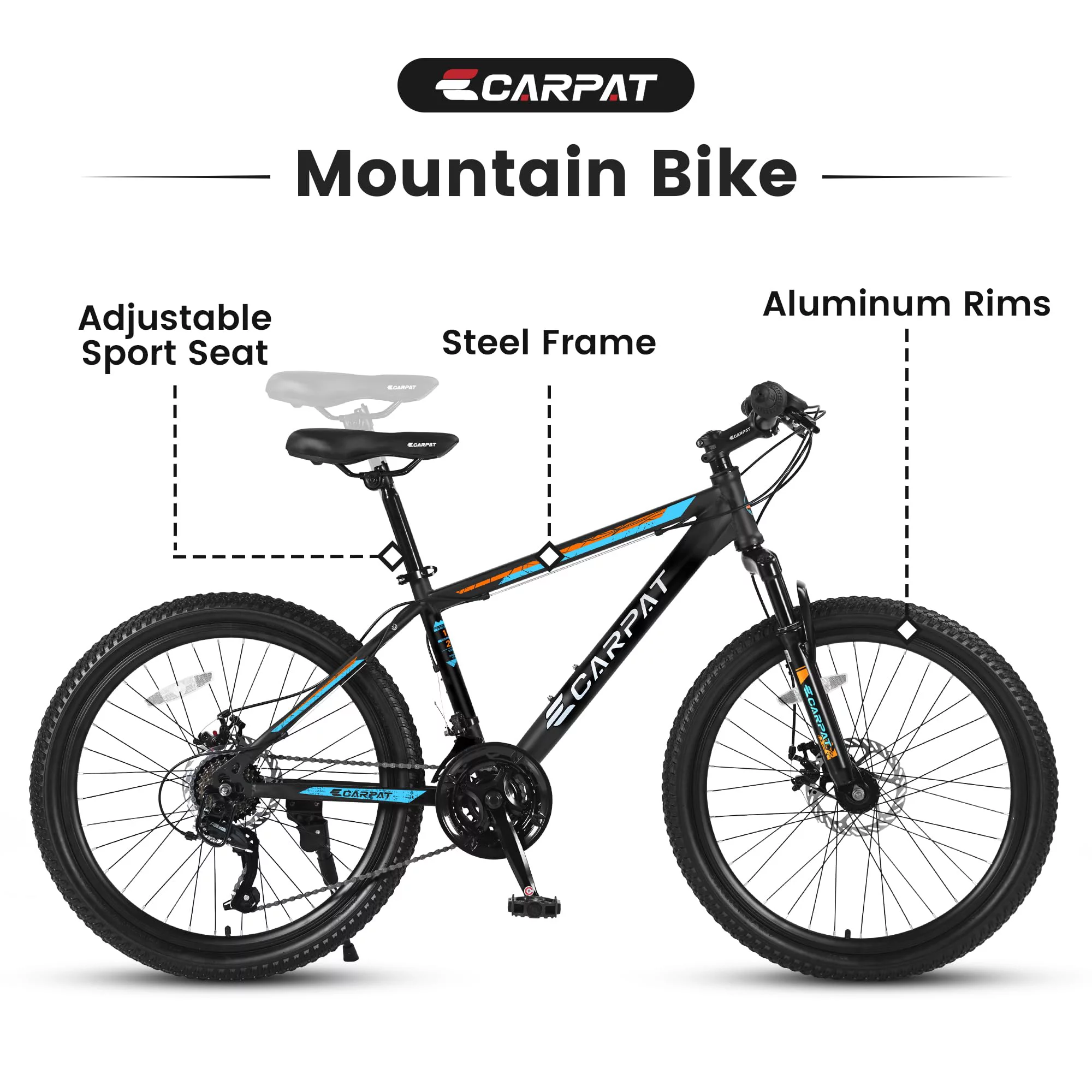 24 inch Mountain Bike, Shimano 21 Speed Drive, Dual Disc Brake, Front Suspension MTB For Boy Girl - Womvr