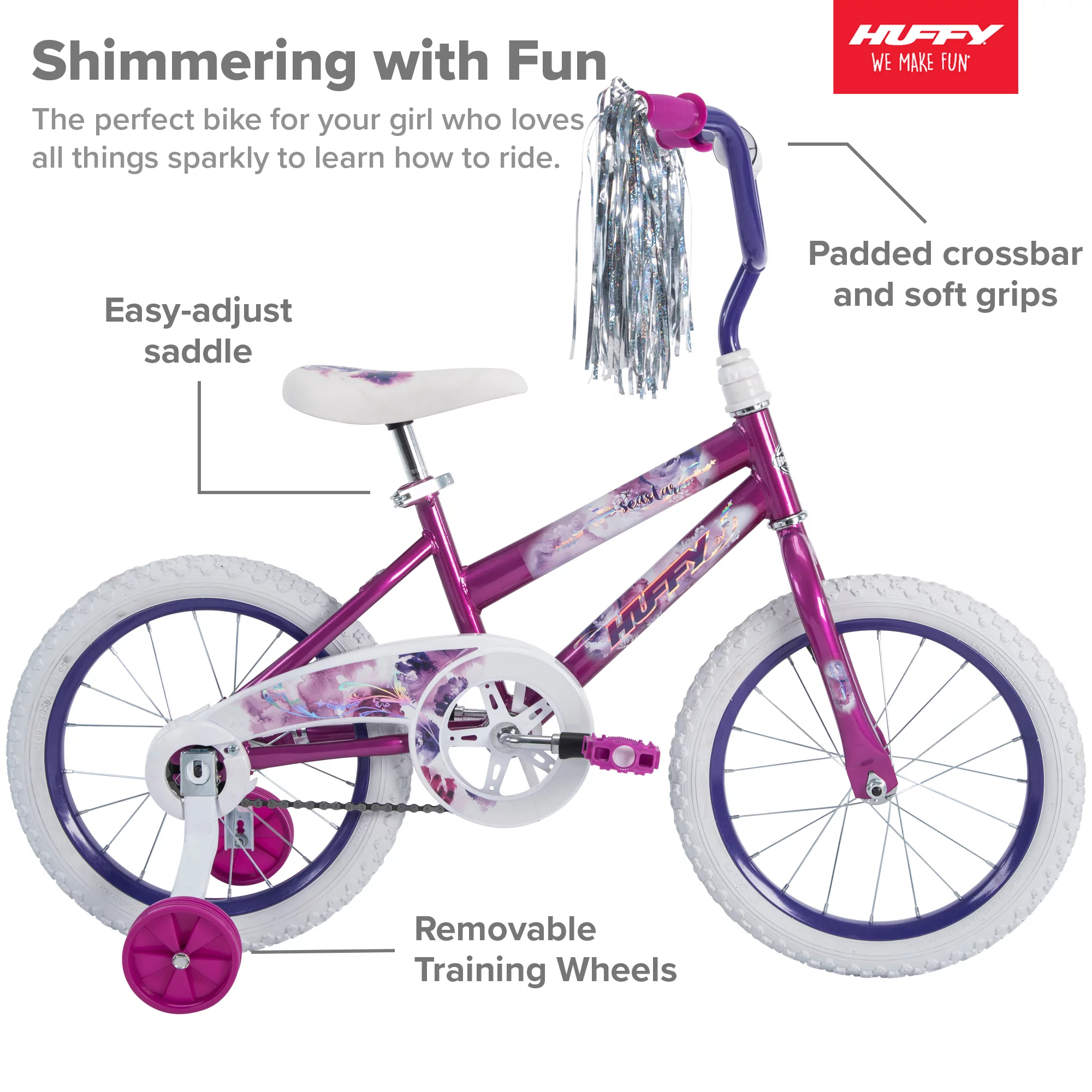 Huffy 16 in. Sea Star Kids Bike for Girls Ages 4 and up, Child, Metallic Purple - Womvr