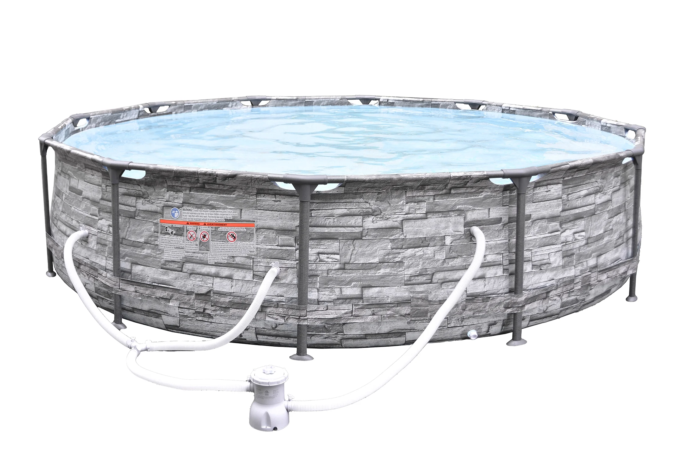 Avenli 12 ft. Grey Stone Premium Round Fiberglass Frame Above Ground Pool - Womvr