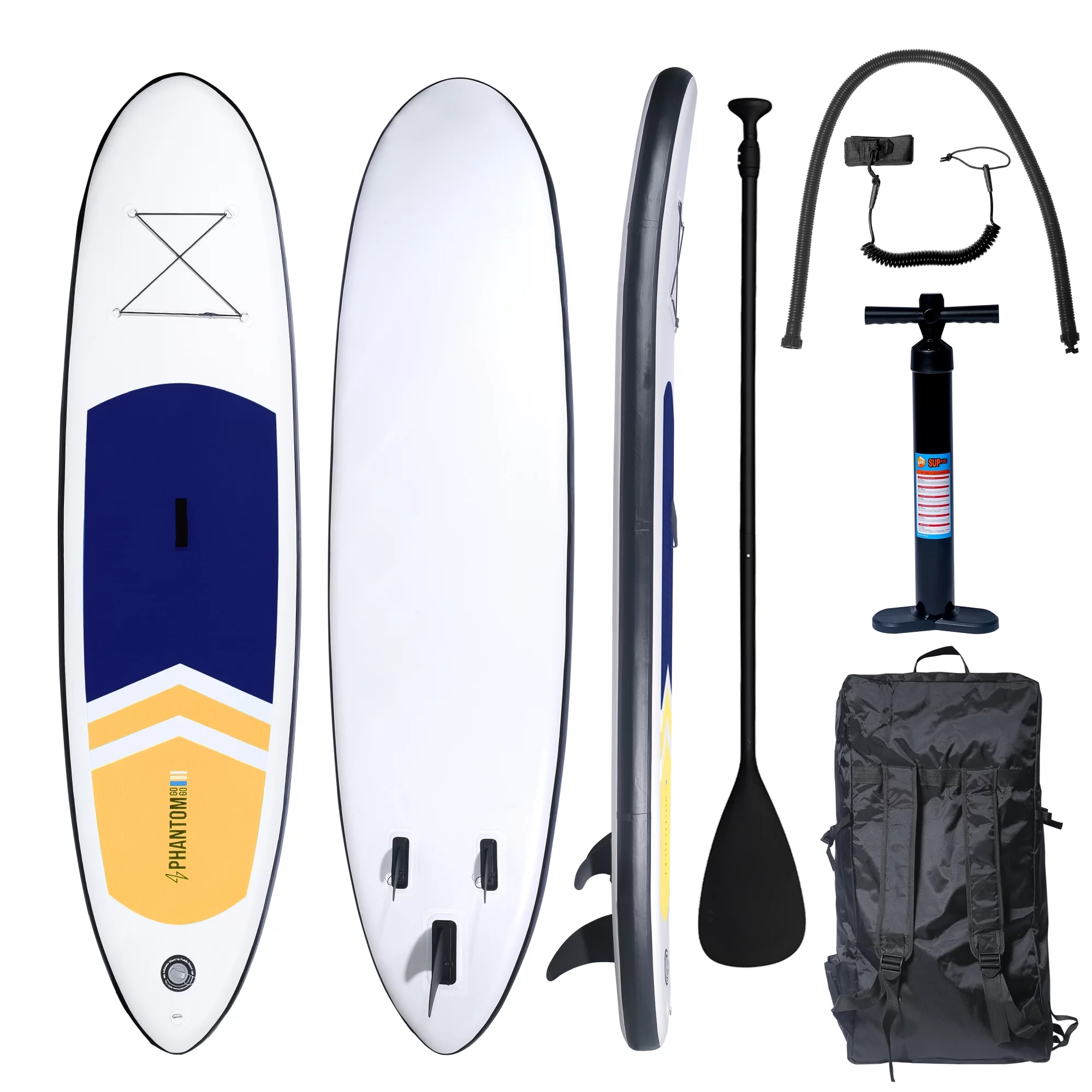 Inflatable Stand Up Paddle Board Premium SUP Accessories & Backpack, Surf Control, Non-Slip Deck, Leash, Paddle and Pump, Youth & Adult Standing Boat (Black/Grey) - Womvr