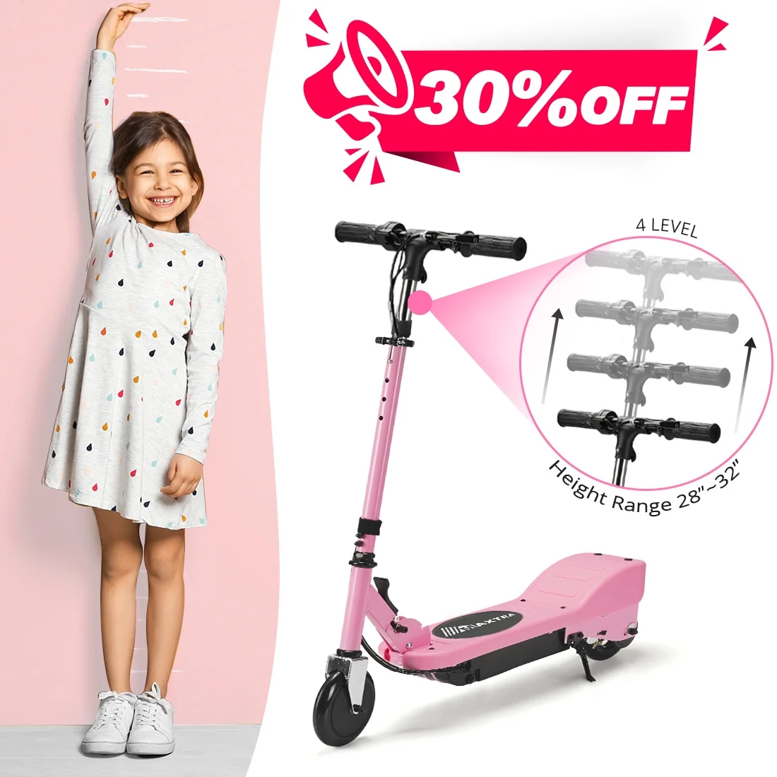 Maxtra Scooters E100 Folding Electric Scooter with Adjustable Handlebar for Kids Ages 6-12, up to 10 MPH, 155 Lbs. Max Load - Womvr