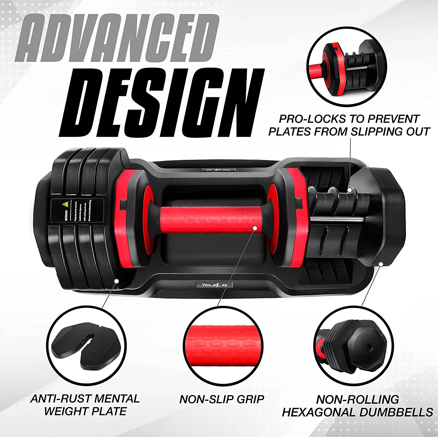 Yes4All 55lbs Adjustable Dumbbell, Quick Select 15-55 Red, Pair - Womvr