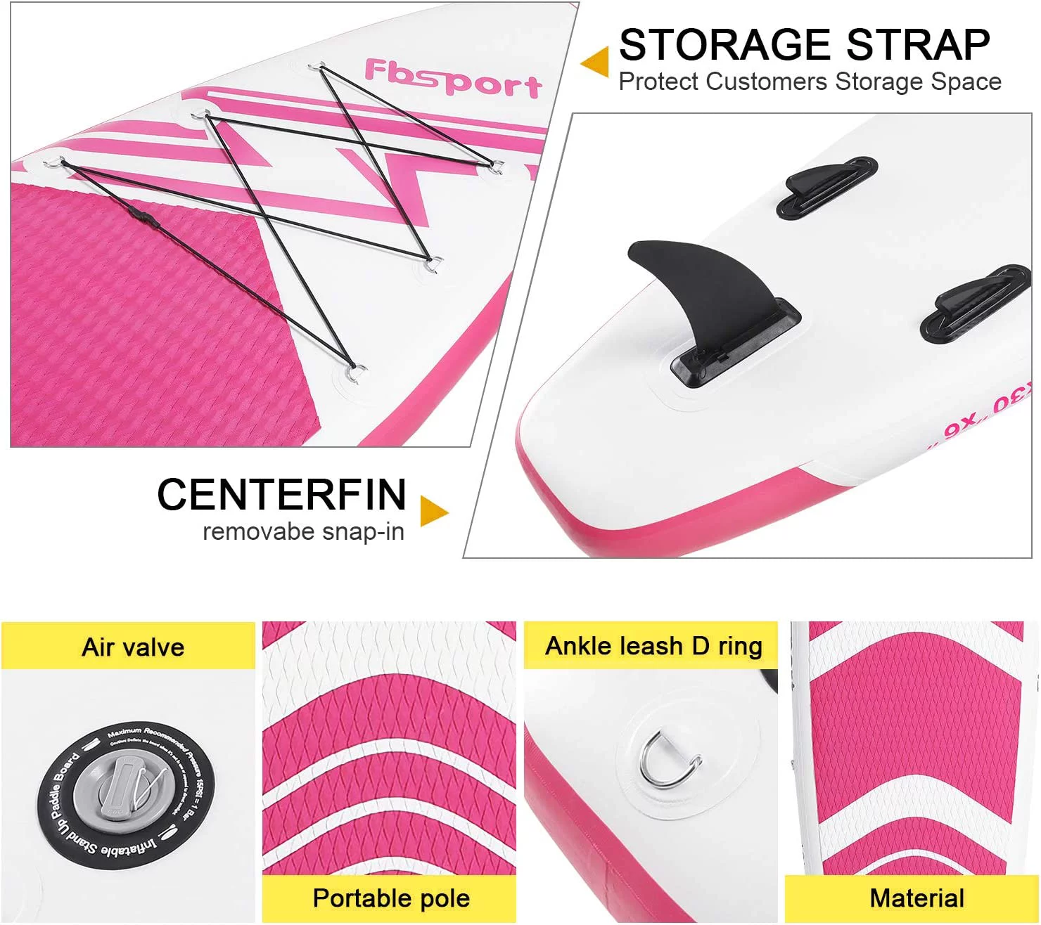 Fbsport 11ft Inflatable Paddle Board SUP, 6'' Thick W/Paddling Fins Pump & Accessories Pack, Green - Womvr