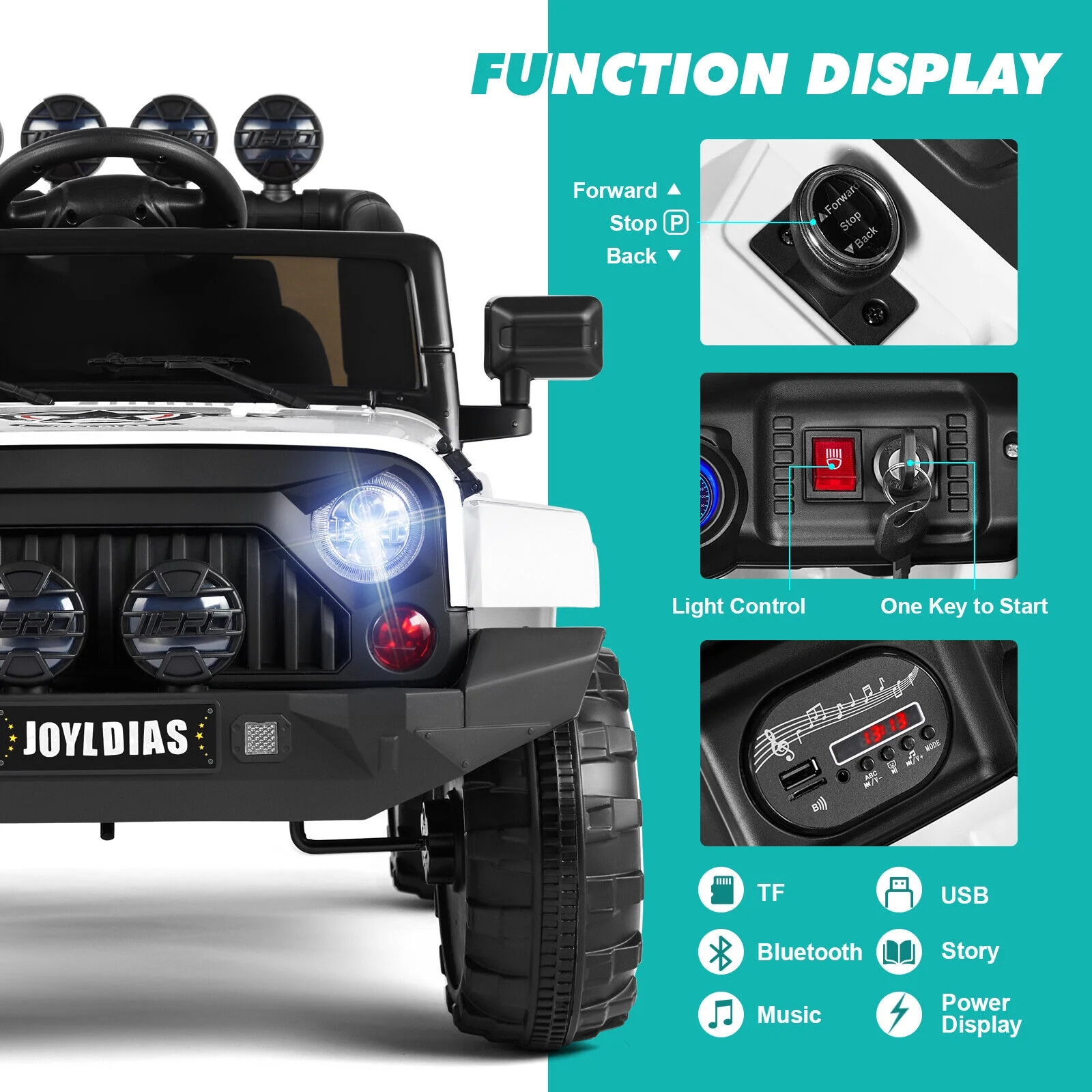 JOYLDIAS 12V Kids Ride on Truck Electric Car with DIY Stickers, Bluetooth, Remote Control, MP3 Player, LED Lights (Pink) - Womvr