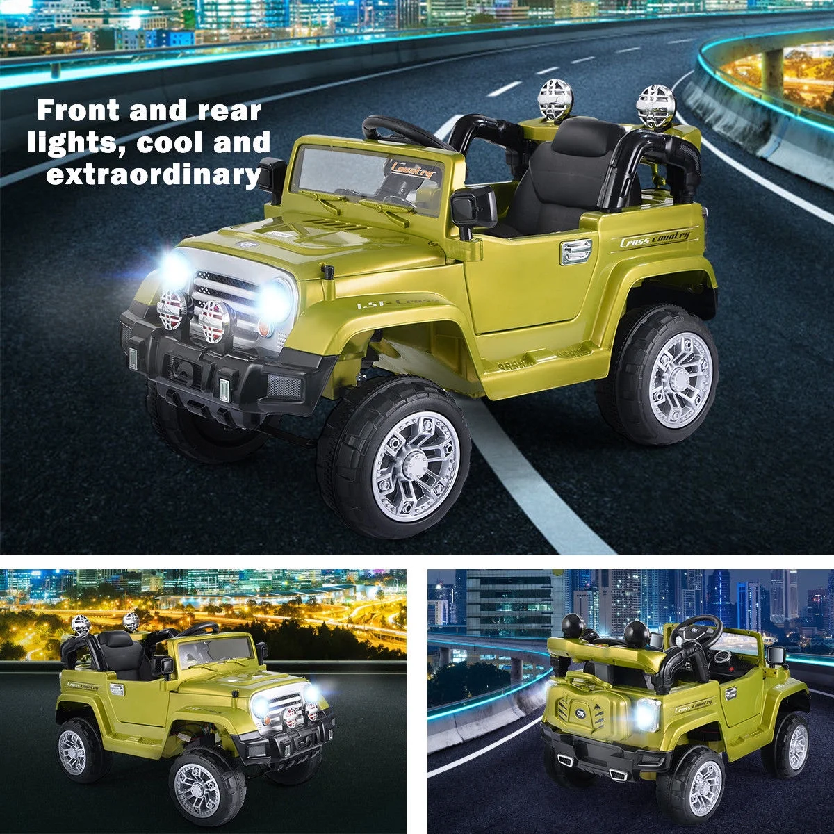 Costway 12V MP3 Kids Ride On Truck  Car RC Remote Control with LED Lights Music Green - Womvr
