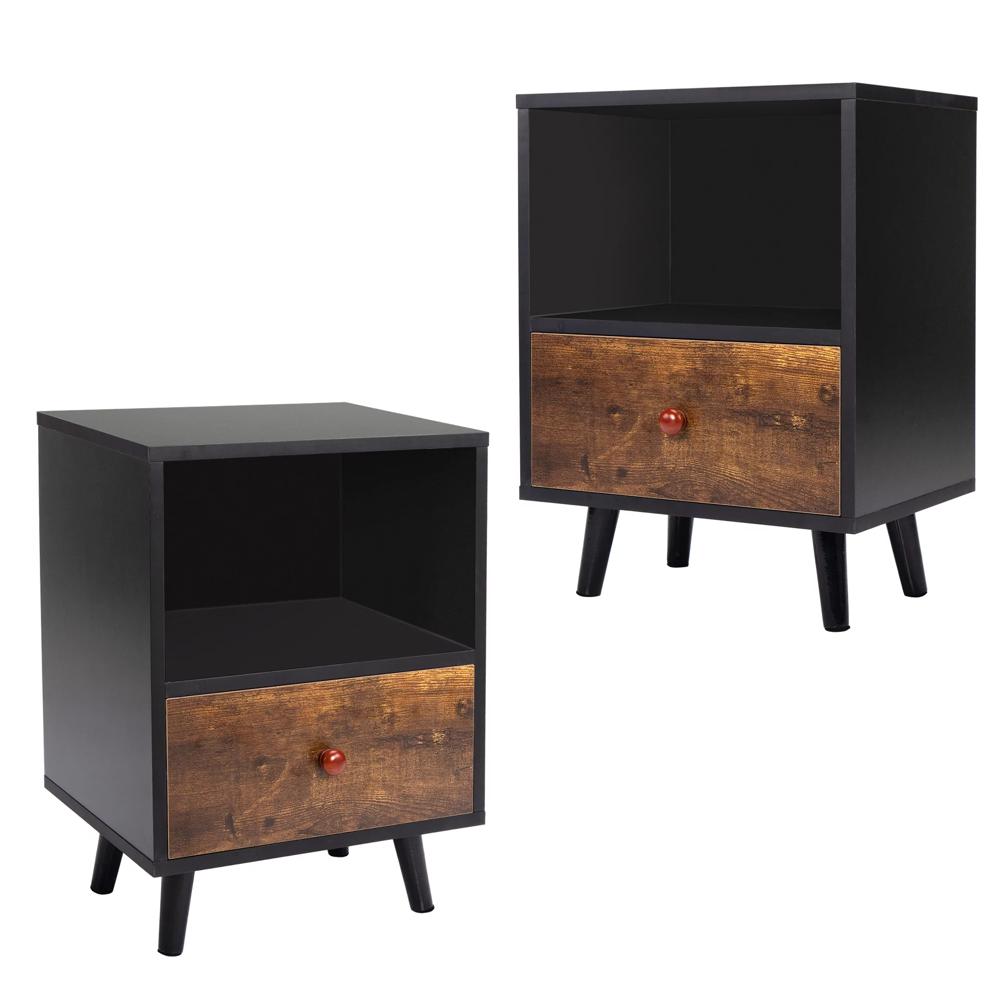 JAXPETY Nightstands Set of 2, Night Stand with 1 Drawer and Open Shelf Storage, End Table, Side Table, for Bedroom, Living Room, Natural Wood & White - Womvr