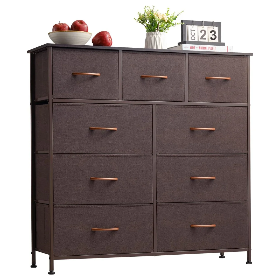 Somdot Dresser, 9-Drawer Fabric Storage Tower for Bedroom, Nursery, Entryway, Closets, Tall Chest Organizer Unit with Large Capacity Fabric Bins - Womvr