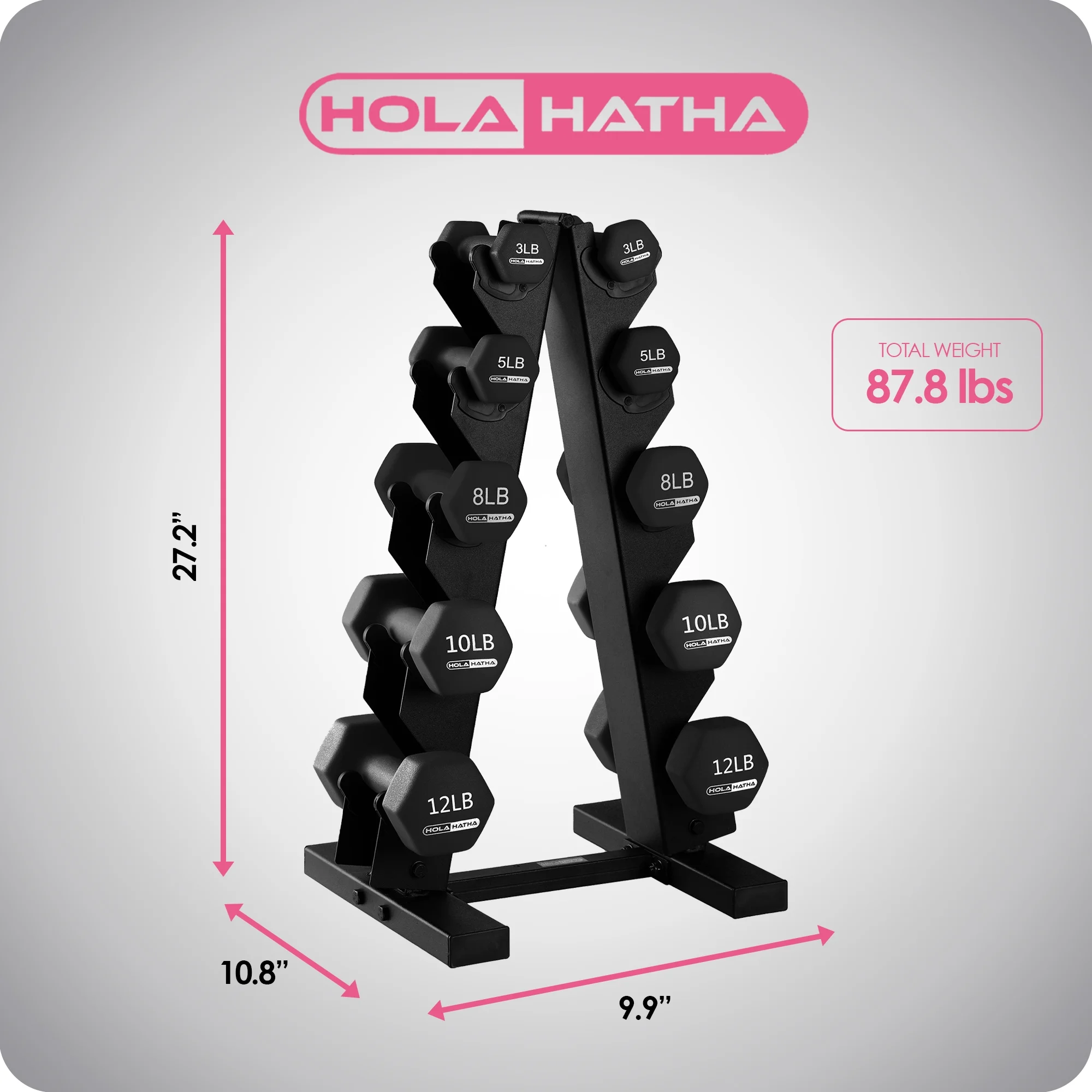 HolaHatha 3, 5, 8, 10, and 12 Pound Neoprene Dumbbell Weight Set, Black - Womvr