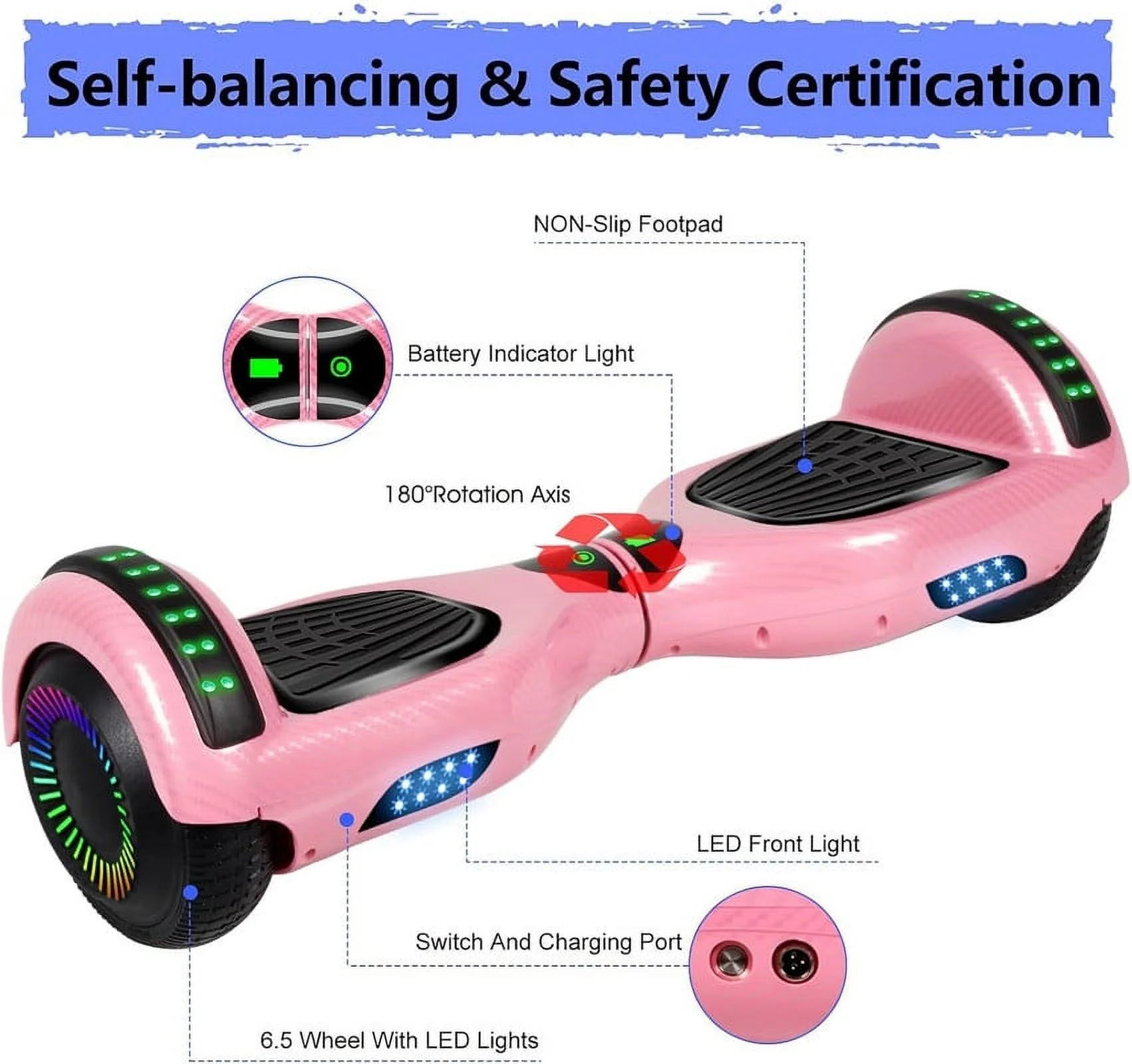 SISIGAD Hoverboard with Seat, 6.5 inch Hoverboard Go Kart Combo with Bluetooth Speaker & LED Lights for Kids Adults - Womvr