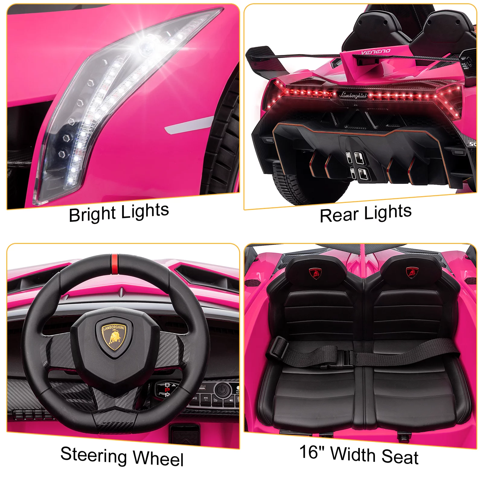 UBesGoo Electric Ride On Car 12V Licensed Lamborghini for Kids Girl, Parent Control, LED Headlights - Pink - Womvr