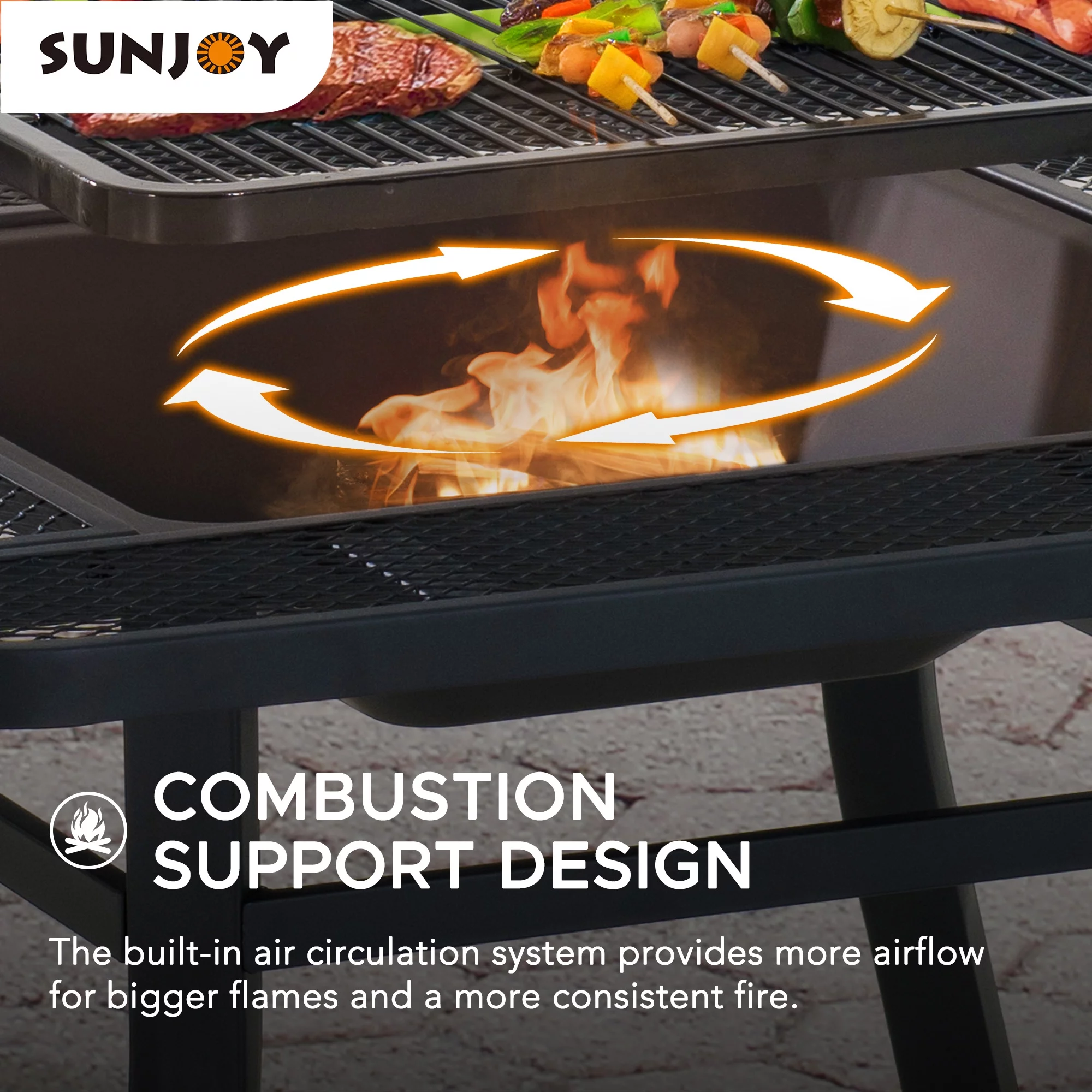 Sunjoy 38 Inch Grill Fire Pit for Outside, Outdoor Wood Burning Firepit with Adjustable Grill Grate and Fire Poker, BBQ Fire Pit table for Patio and Backyard - Womvr